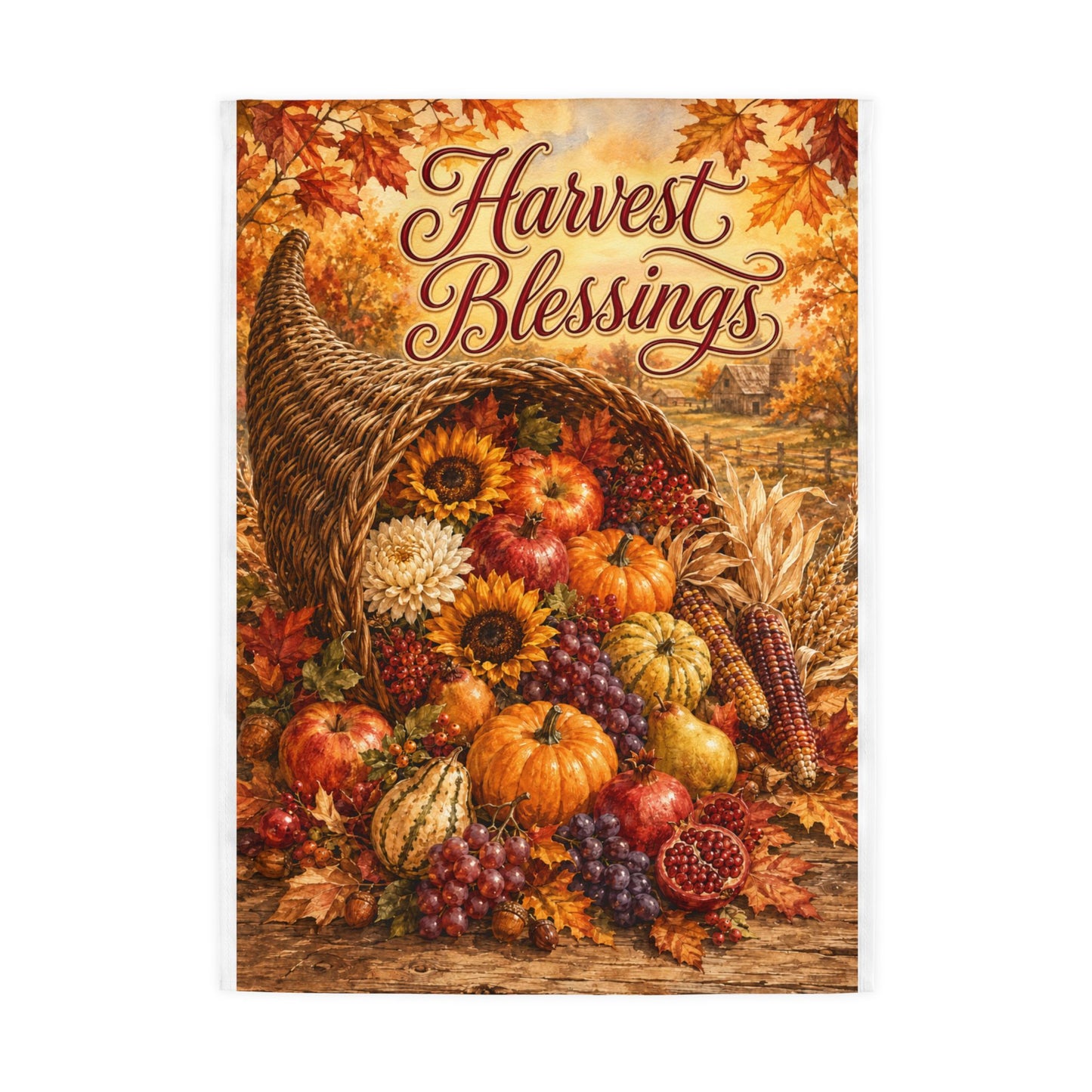 Harvest Blessings Garden Flag – Autumn Cornucopia Fall Yard Decor