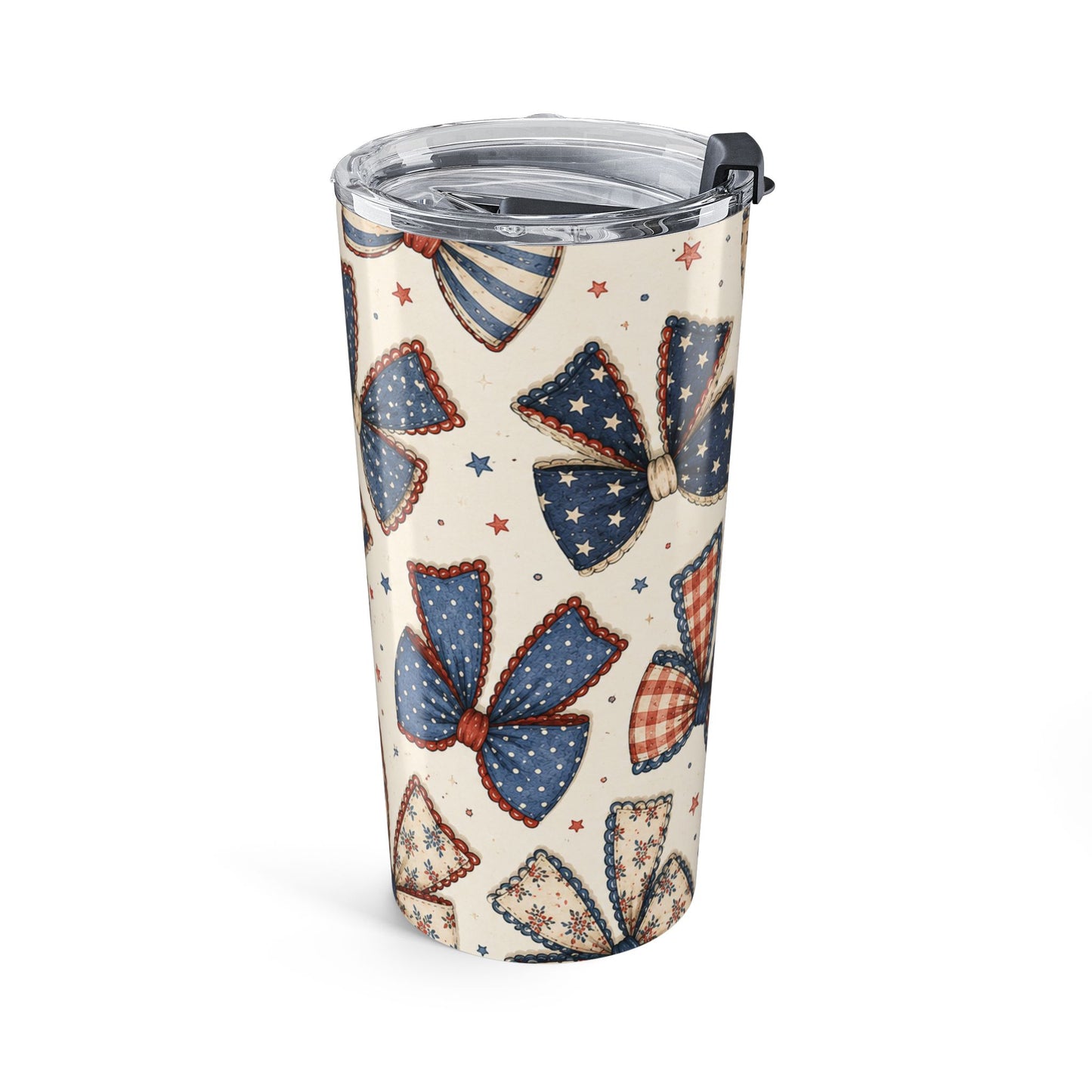 Patriotic Patchwork Bows 20 oz Skinny Tumbler | Fourth of July Insulated Cup | Americana Bow Tumbler | Summer Drinkware Gift
