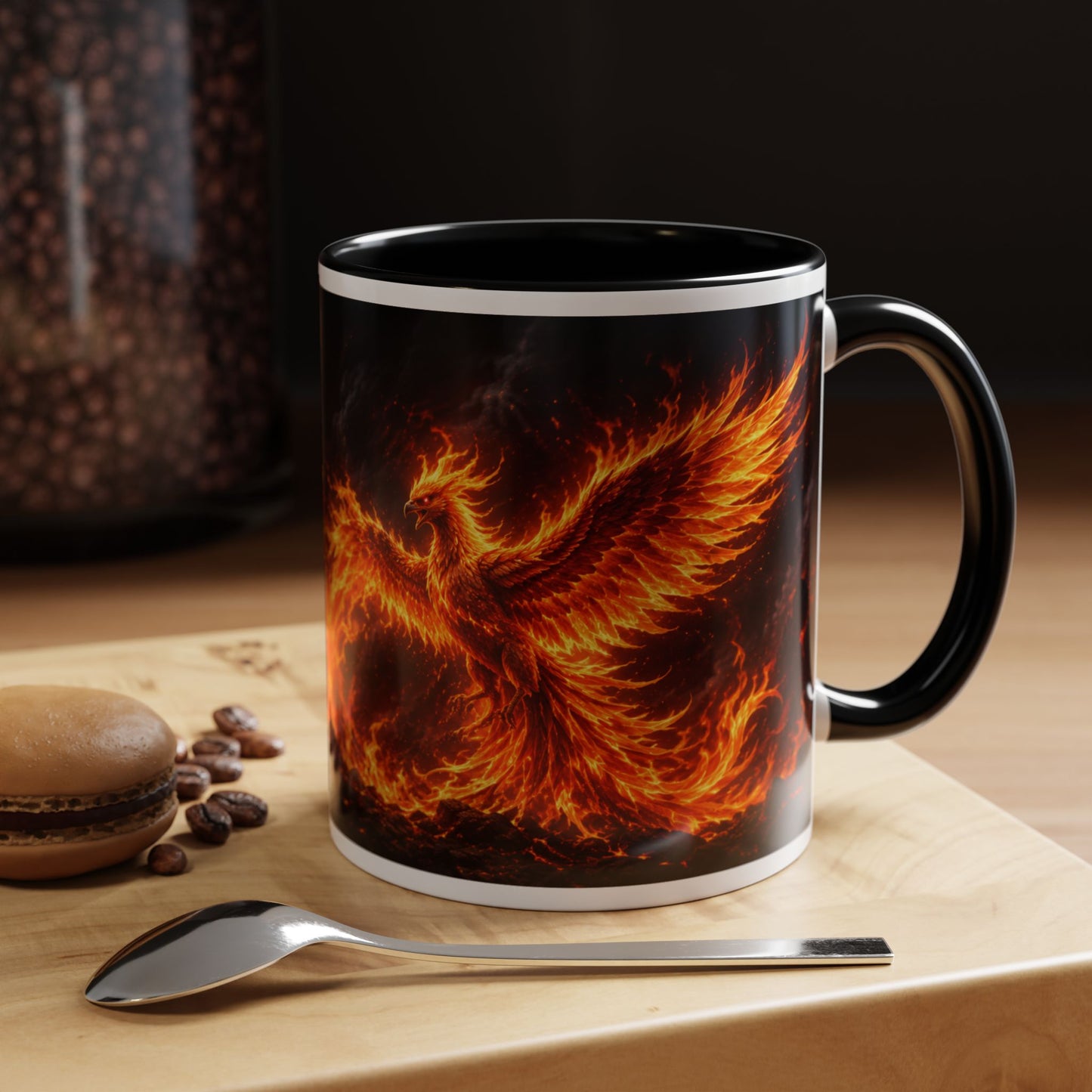 Flaming Phoenix Coffee Mug — Fiery Mythical Bird Accent Mug (11/15 oz)