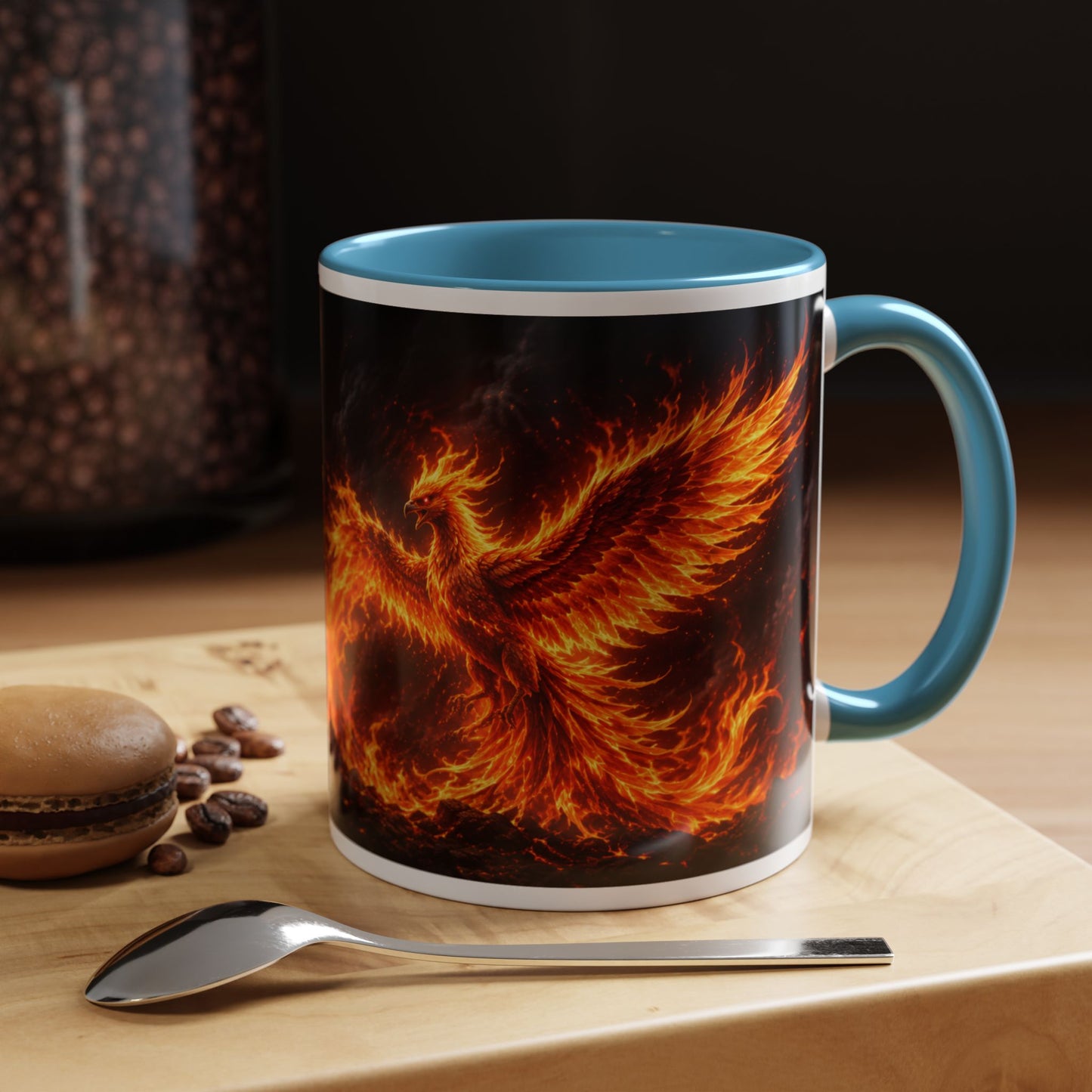 Flaming Phoenix Coffee Mug — Fiery Mythical Bird Accent Mug (11/15 oz)