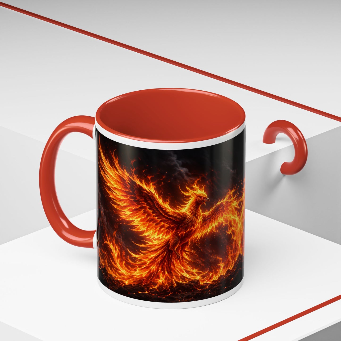 Flaming Phoenix Coffee Mug — Fiery Mythical Bird Accent Mug (11/15 oz)