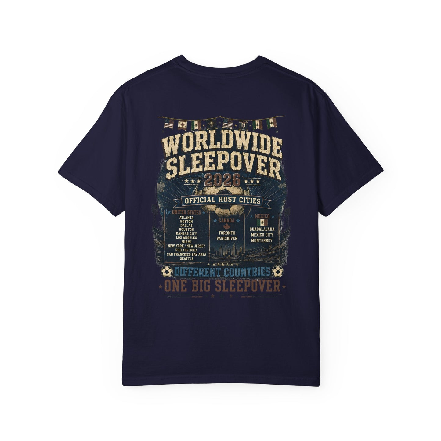 2026 Soccer Host Cities Shirt – Comfort Colors® Front & Back Graphic Tee | America's Worldwide Sleepover