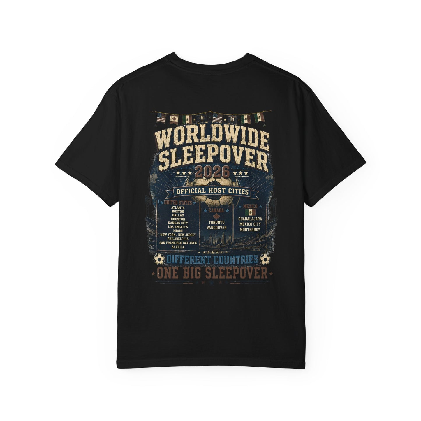 2026 Soccer Host Cities Shirt – Comfort Colors® Front & Back Graphic Tee | America's Worldwide Sleepover