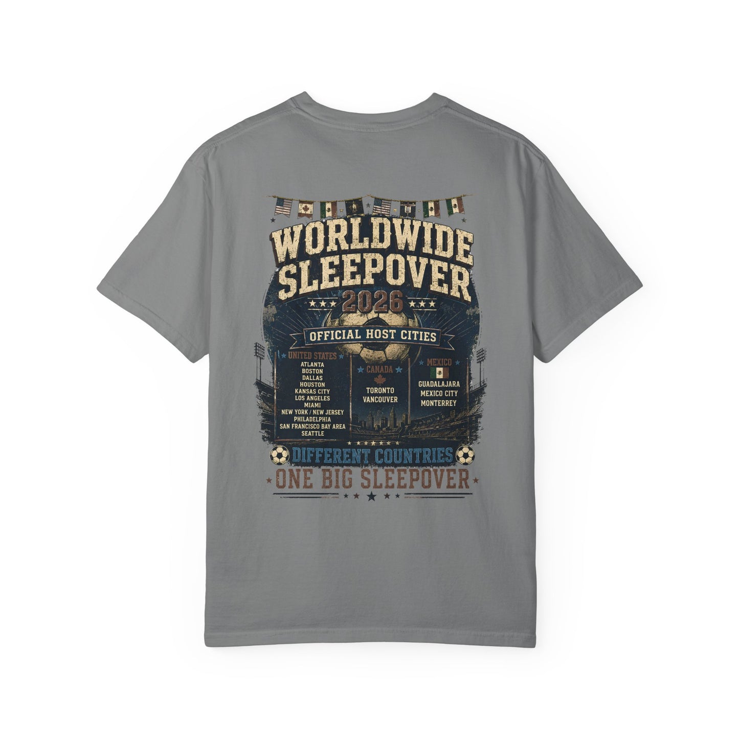 2026 Soccer Host Cities Shirt – Comfort Colors® Front & Back Graphic Tee | America's Worldwide Sleepover