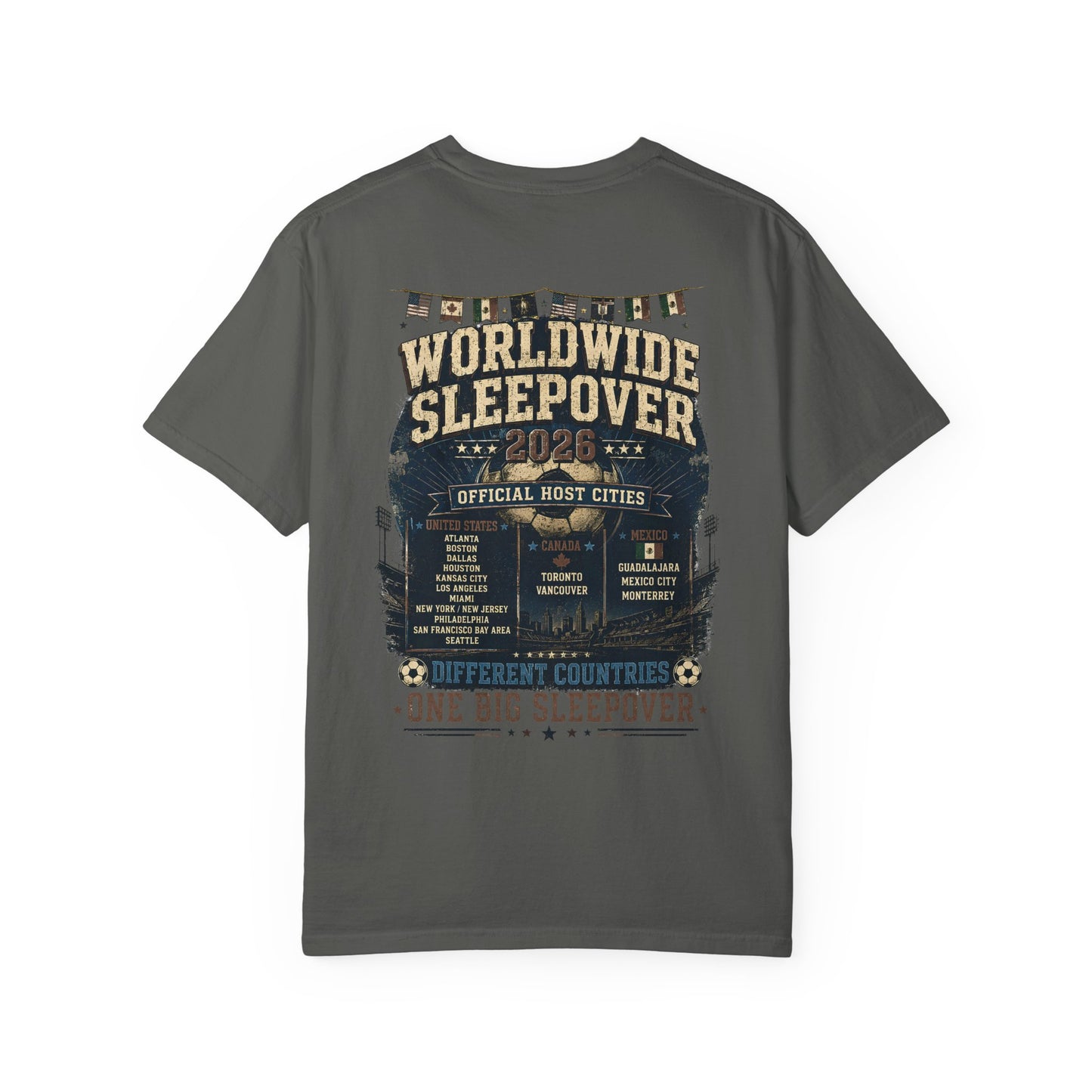 2026 Soccer Host Cities Shirt – Comfort Colors® Front & Back Graphic Tee | America's Worldwide Sleepover