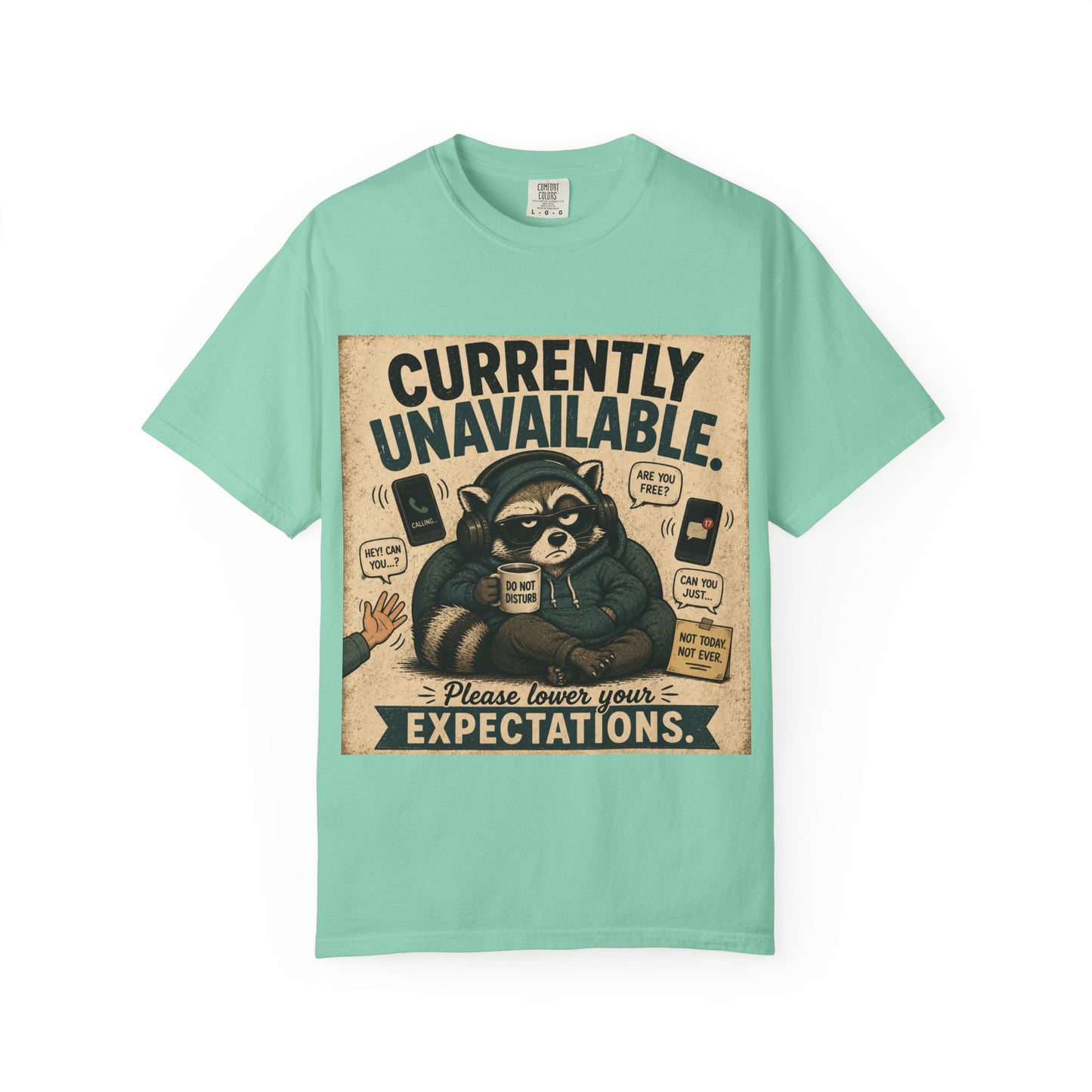 Currently Unavailable Raccoon Shirt Funny Coffee and Introvert Graphic Tee