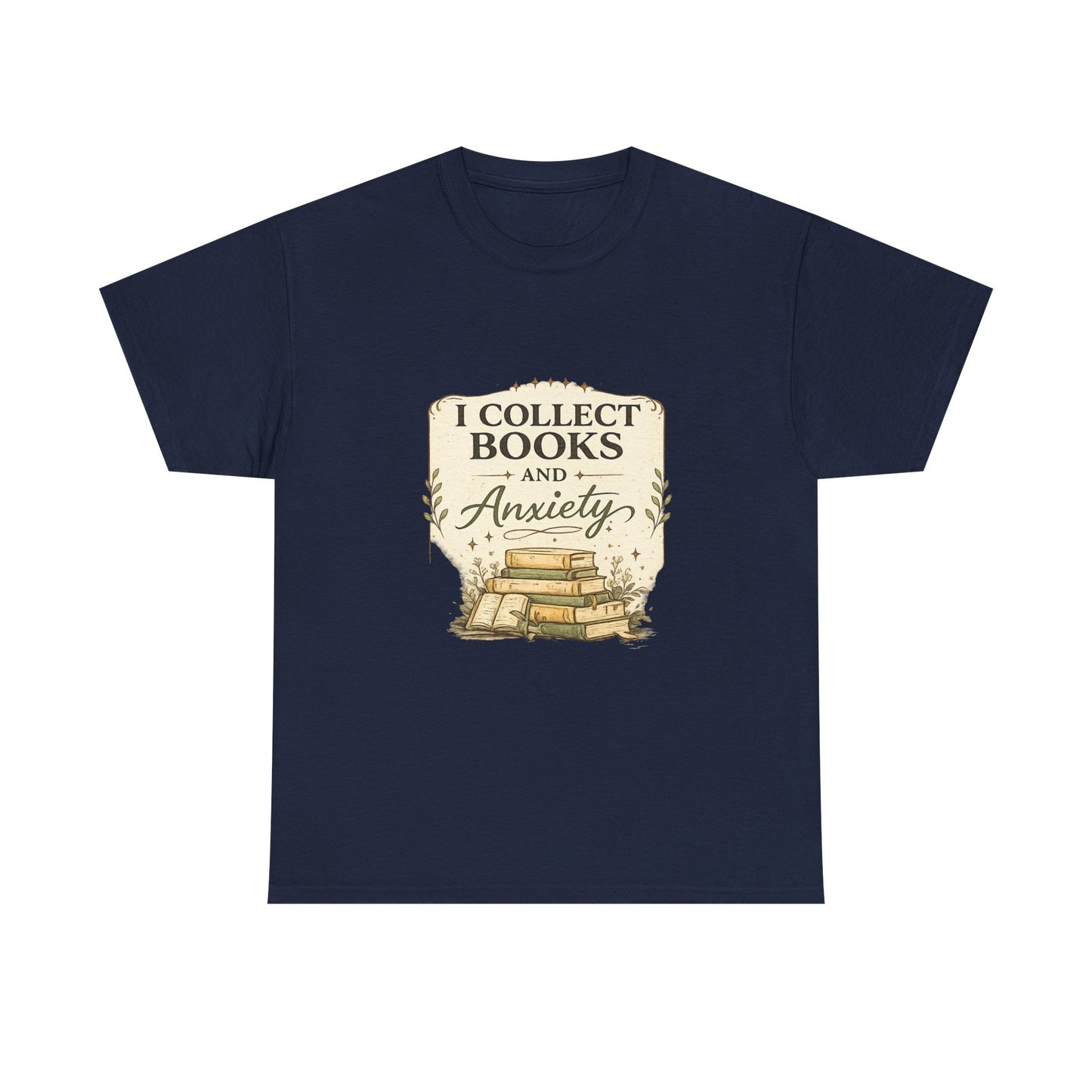Book Lover Tee — "I Collect Books and Anxiety" Vintage Stack T‑Shirt