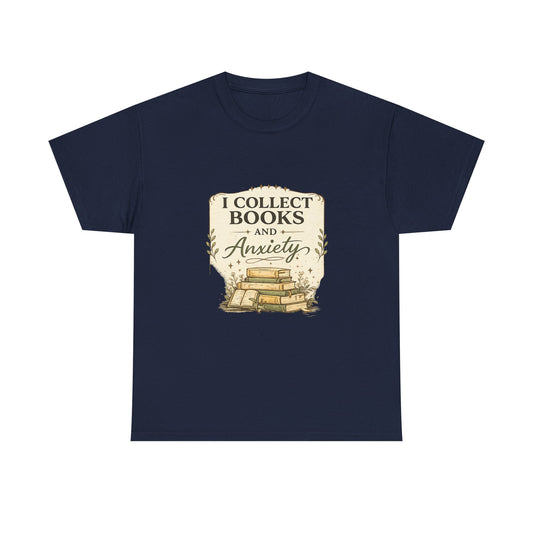 Book Lover Tee — "I Collect Books and Anxiety" Vintage Stack T‑Shirt