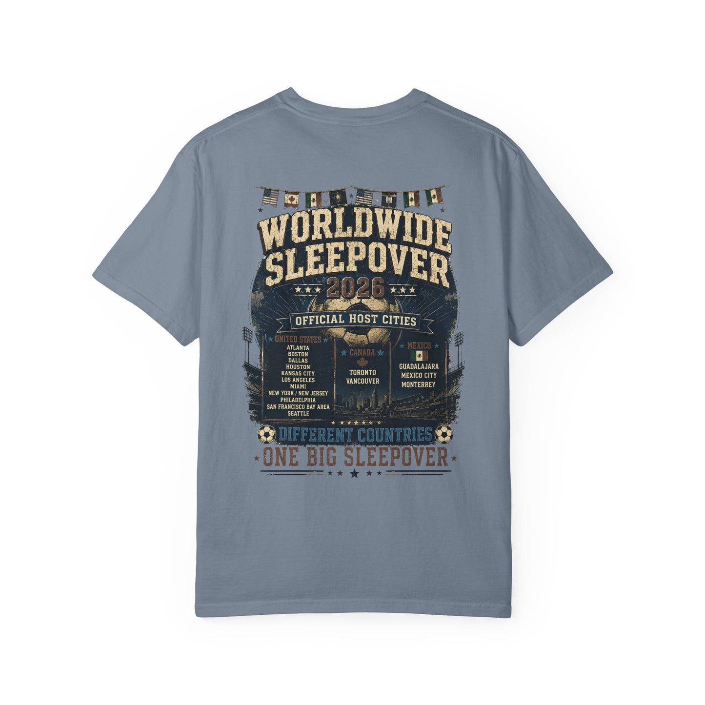 2026 Soccer Host Cities Shirt – Comfort Colors® Front & Back Graphic Tee | America's Worldwide Sleepover