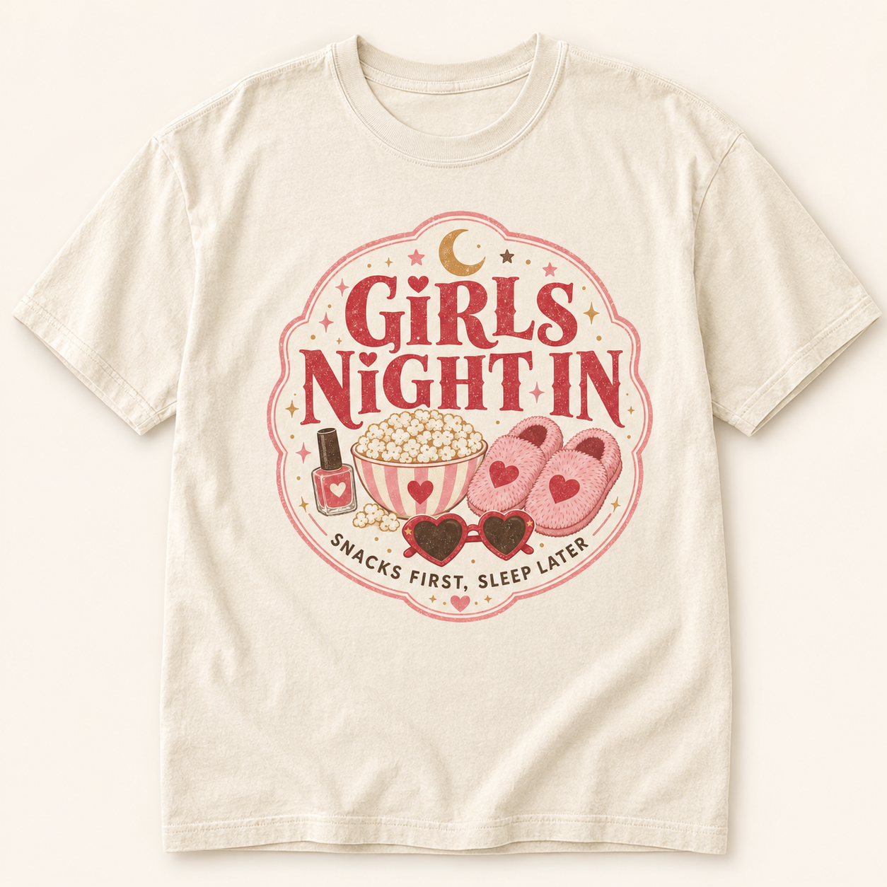 Girls Night In Graphic T-Shirt | Cozy Pajama Party Tee | Retro Sleepover Shirt | Cute Matching Girls' Night Outfit