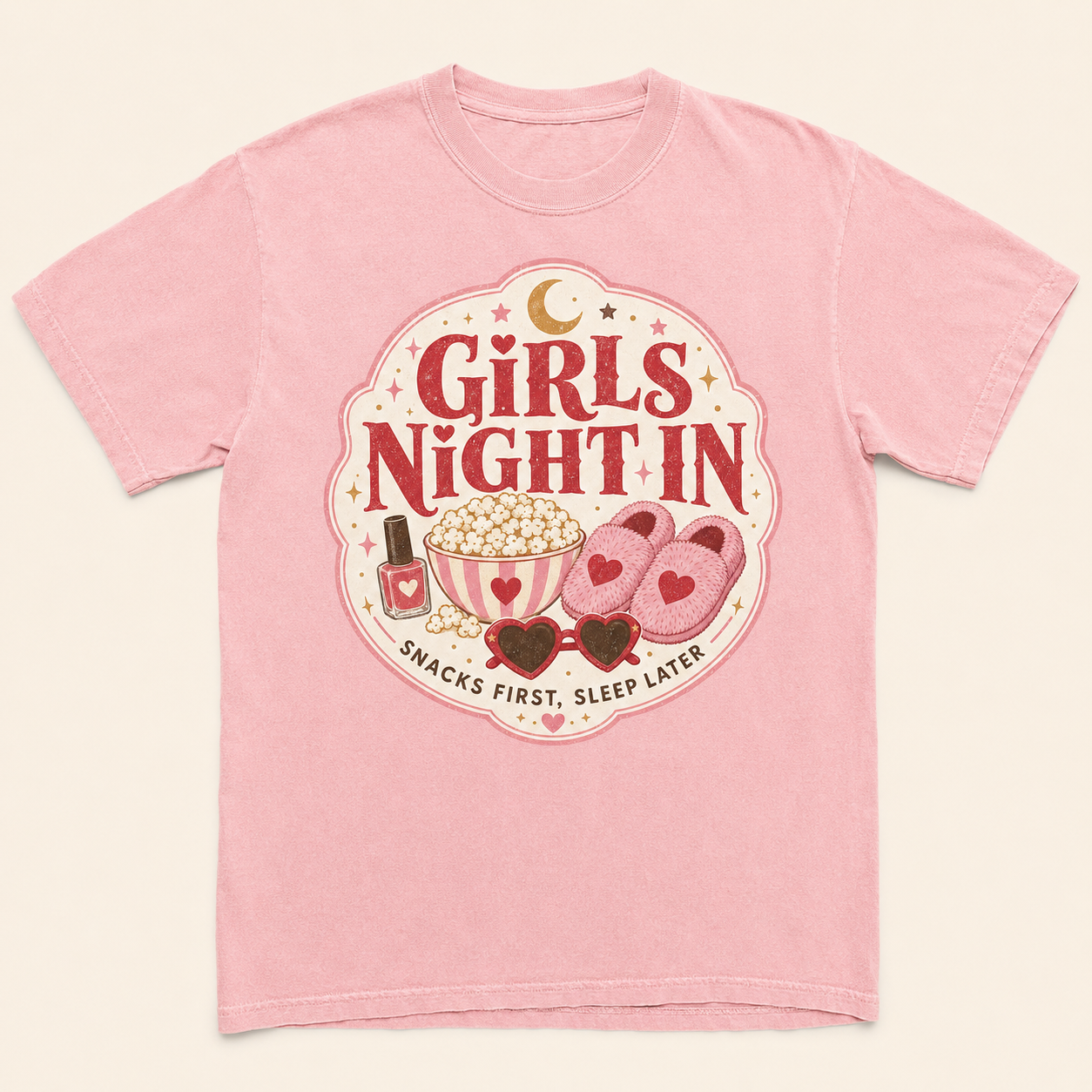 Girls Night In Graphic T-Shirt | Cozy Pajama Party Tee | Retro Sleepover Shirt | Cute Matching Girls' Night Outfit