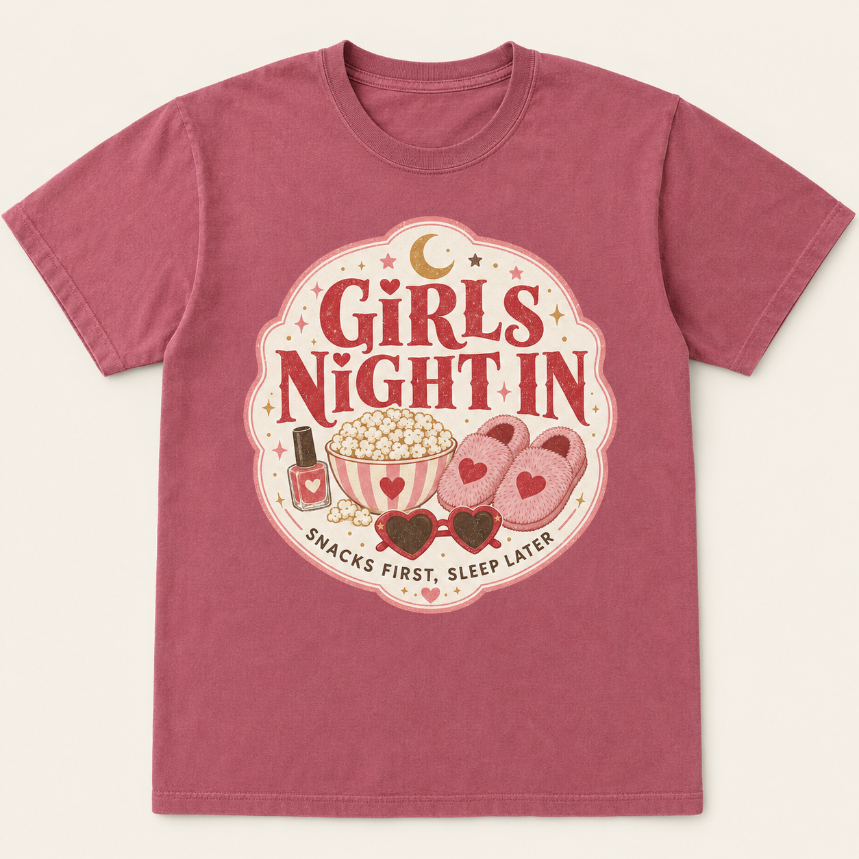 Girls Night In Graphic T-Shirt | Cozy Pajama Party Tee | Retro Sleepover Shirt | Cute Matching Girls' Night Outfit