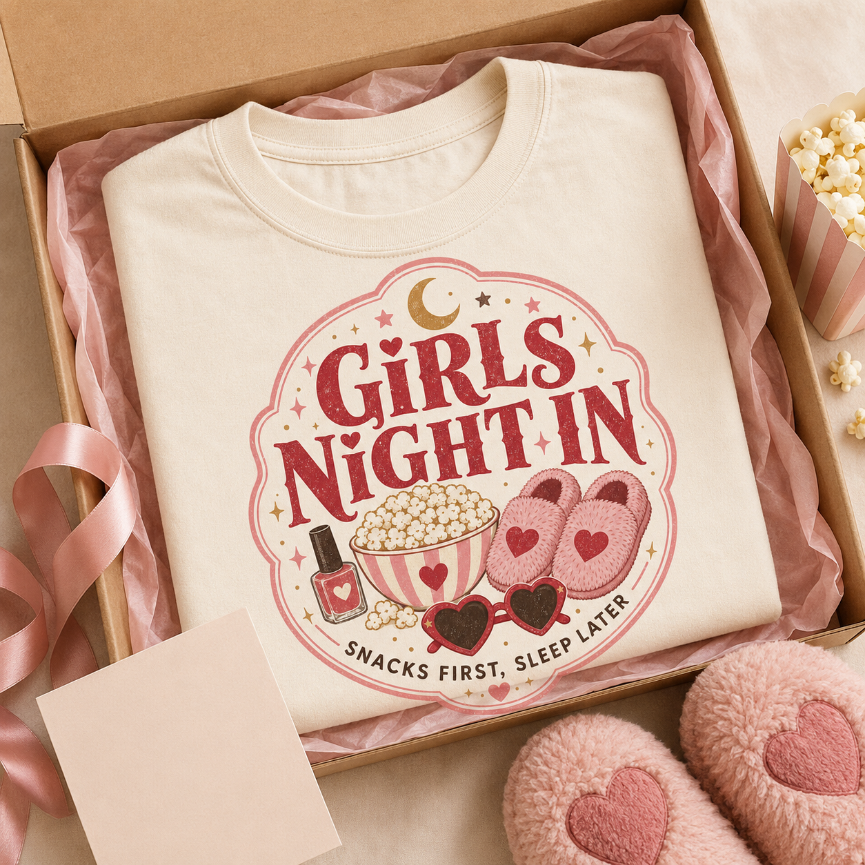 Girls Night In Graphic T-Shirt | Cozy Pajama Party Tee | Retro Sleepover Shirt | Cute Matching Girls' Night Outfit