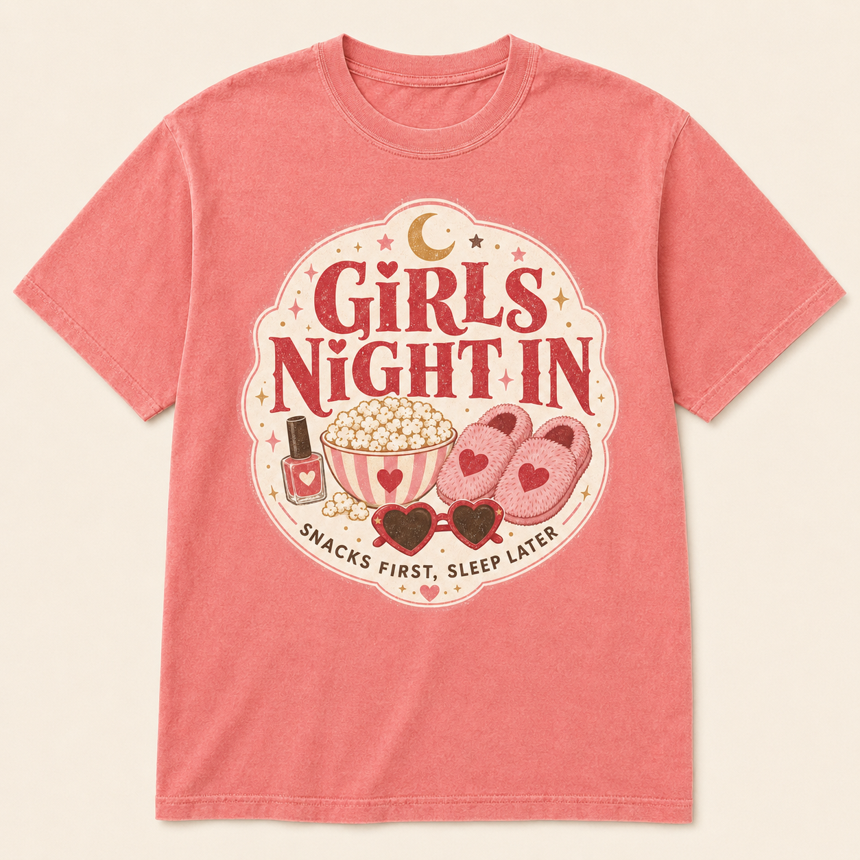Girls Night In Graphic T-Shirt | Cozy Pajama Party Tee | Retro Sleepover Shirt | Cute Matching Girls' Night Outfit