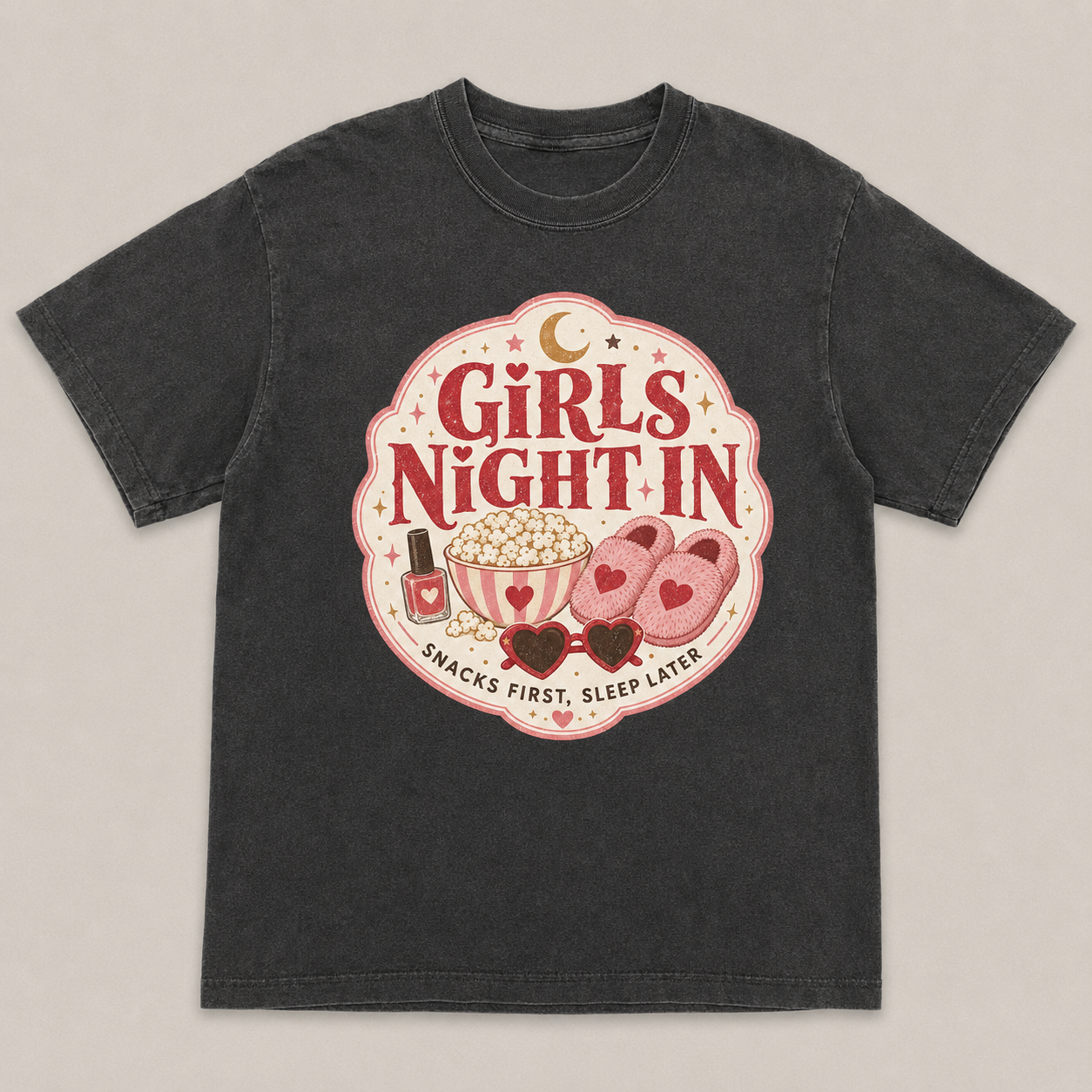 Girls Night In Graphic T-Shirt | Cozy Pajama Party Tee | Retro Sleepover Shirt | Cute Matching Girls' Night Outfit
