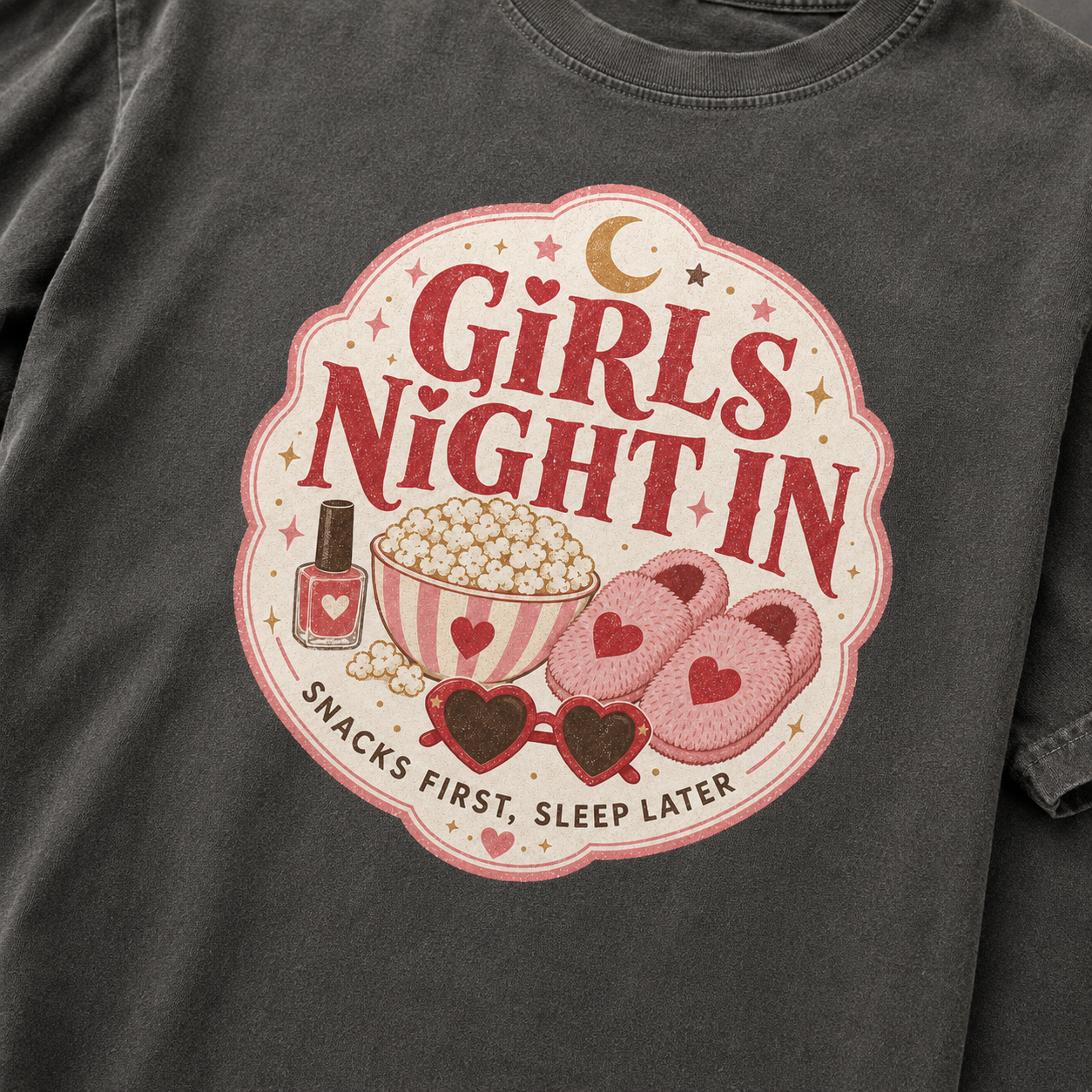 Girls Night In Graphic T-Shirt | Cozy Pajama Party Tee | Retro Sleepover Shirt | Cute Matching Girls' Night Outfit