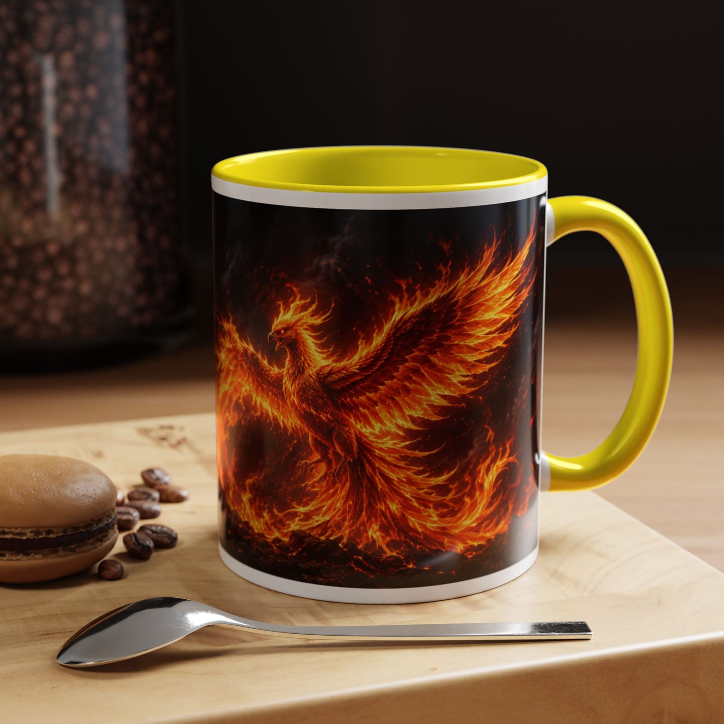 Flaming Phoenix Coffee Mug — Fiery Mythical Bird Accent Mug (11/15 oz)