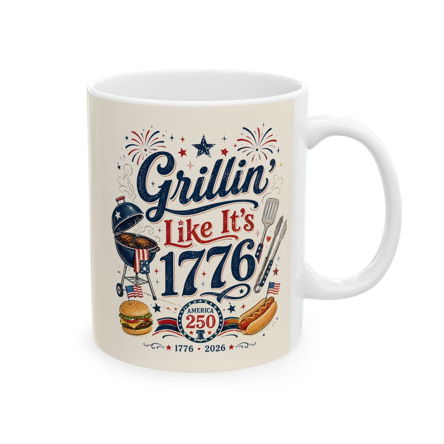 BBQ Grill Dad Ceramic Mug – 'Grillin' Since 19??' Patriotic Barbecue Coffee Cup (11oz & 15oz)