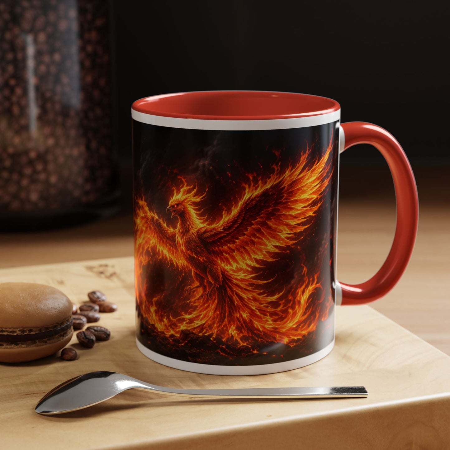 Flaming Phoenix Coffee Mug — Fiery Mythical Bird Accent Mug (11/15 oz)