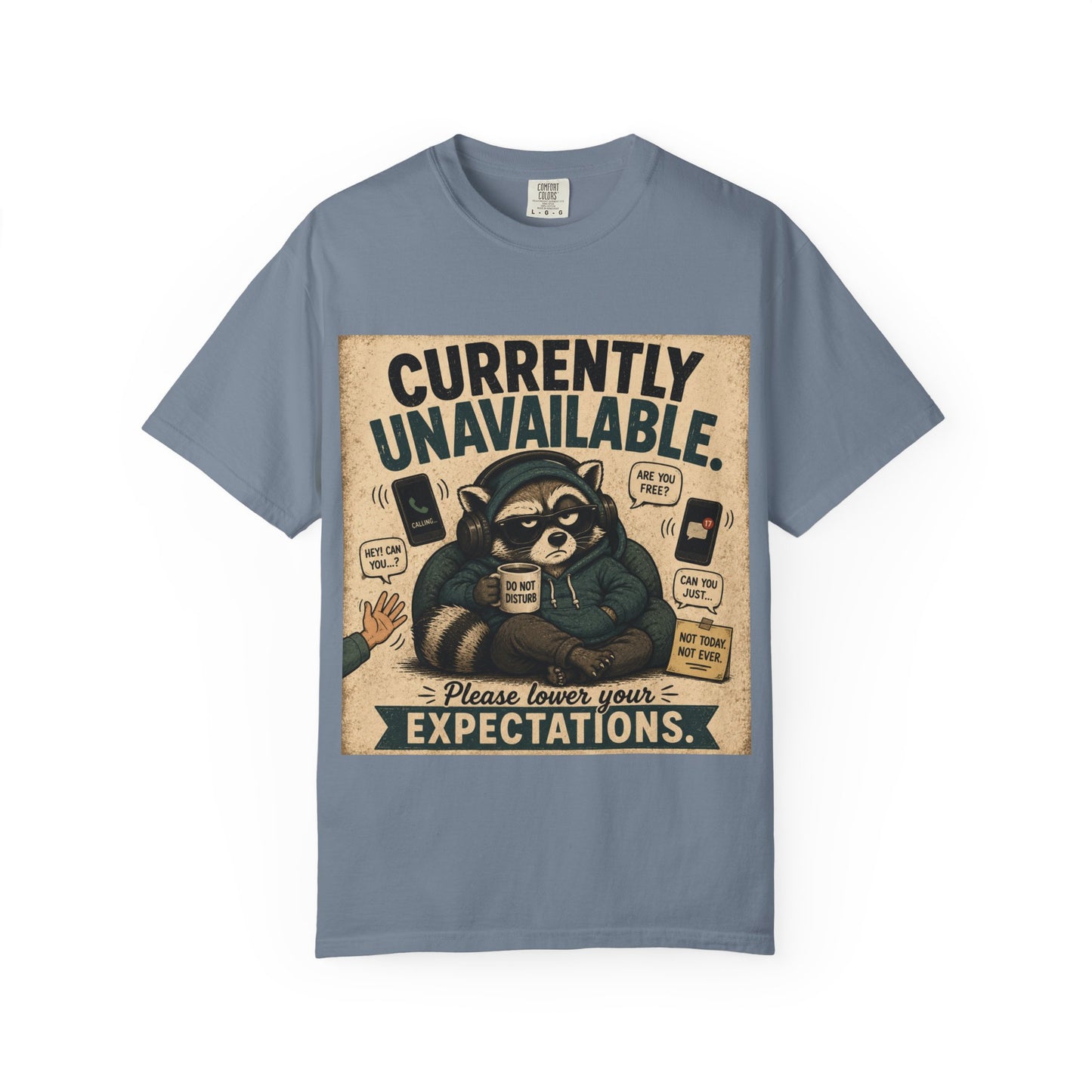 Currently Unavailable Raccoon Shirt Funny Coffee and Introvert Graphic Tee
