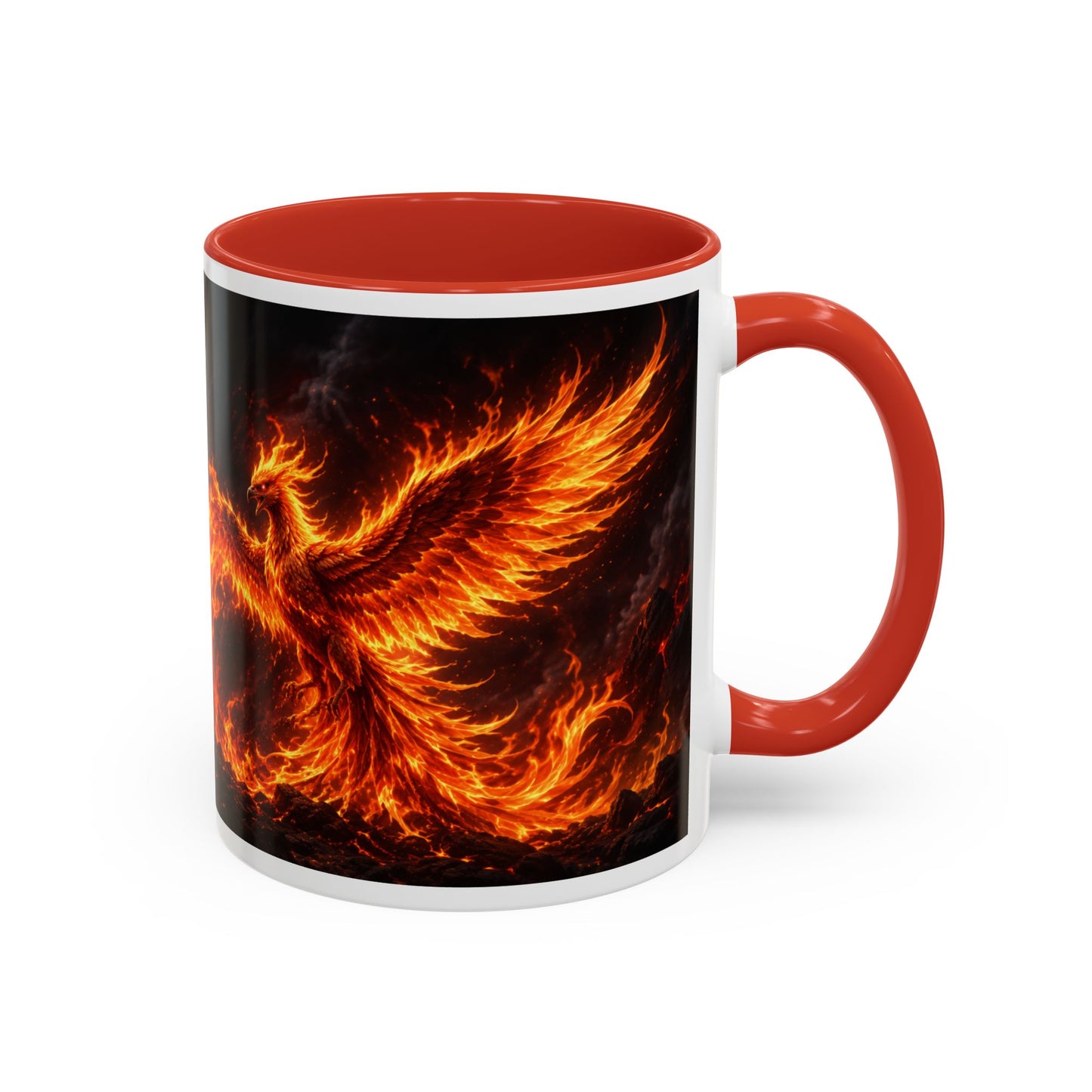 Flaming Phoenix Coffee Mug — Fiery Mythical Bird Accent Mug (11/15 oz)