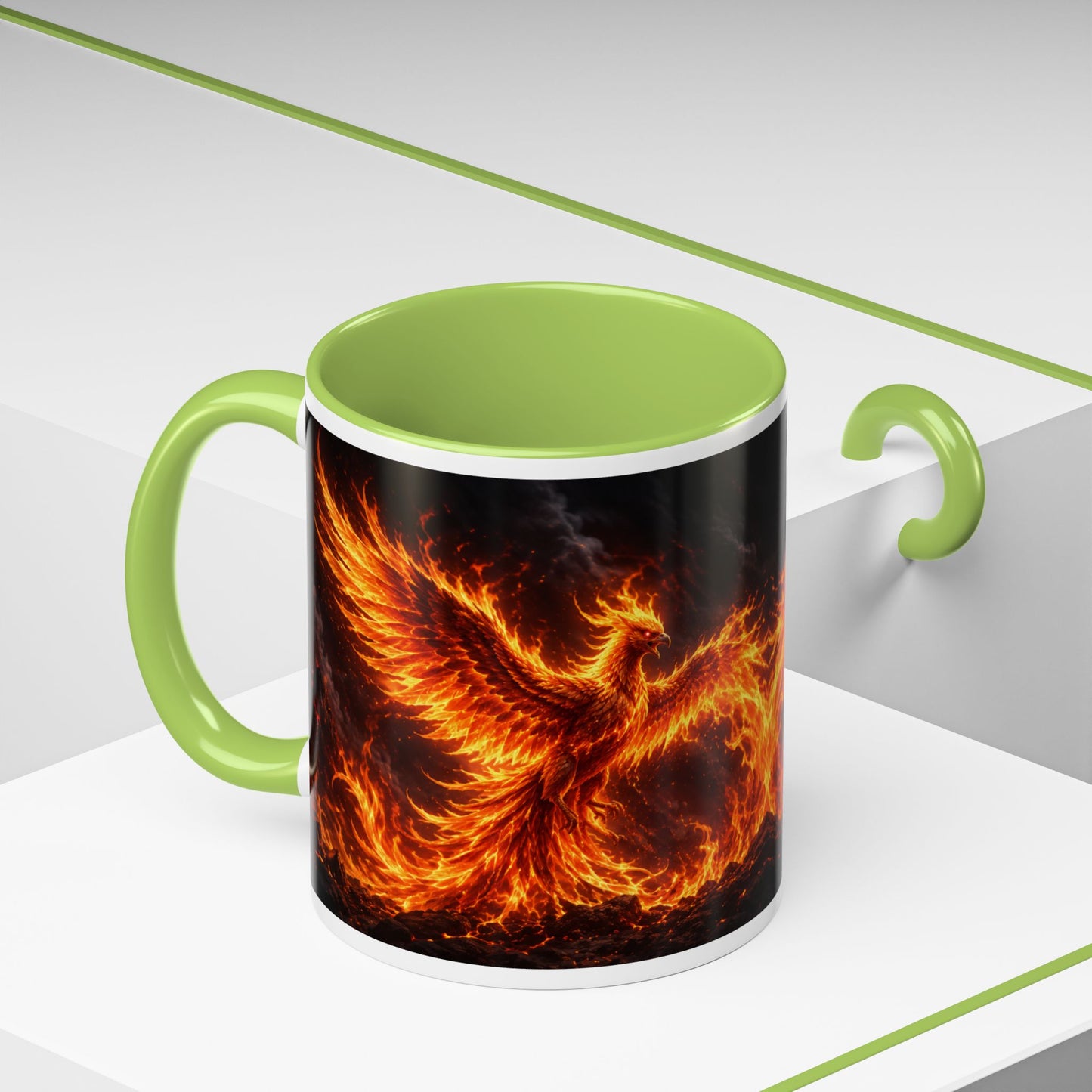 Flaming Phoenix Coffee Mug — Fiery Mythical Bird Accent Mug (11/15 oz)