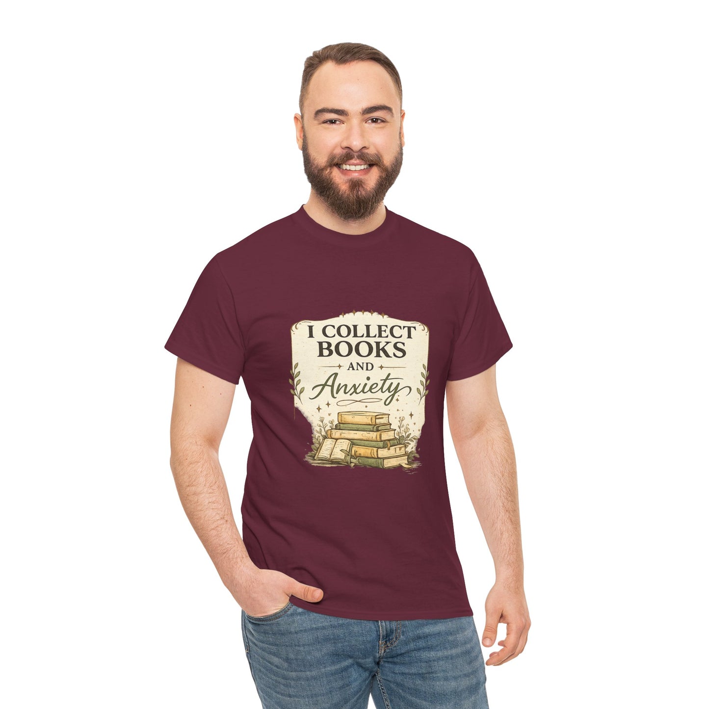 Book Lover Tee — "I Collect Books and Anxiety" Vintage Stack T‑Shirt