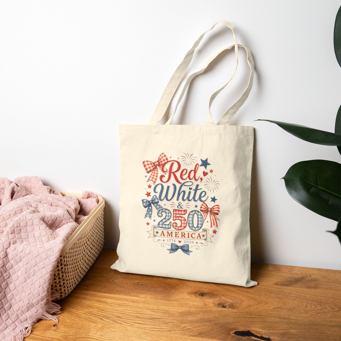 Patriotic 'Red White & 250' Canvas Tote Bag – 4th of July USA Market Tote