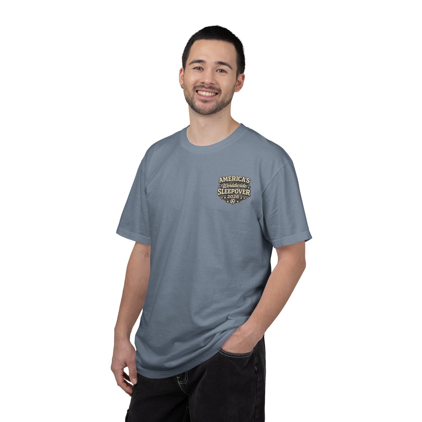 2026 Soccer Host Cities Shirt – Comfort Colors® Front & Back Graphic Tee | America's Worldwide Sleepover