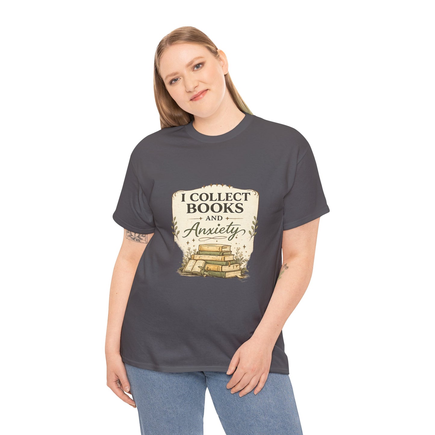 Book Lover Tee — "I Collect Books and Anxiety" Vintage Stack T‑Shirt