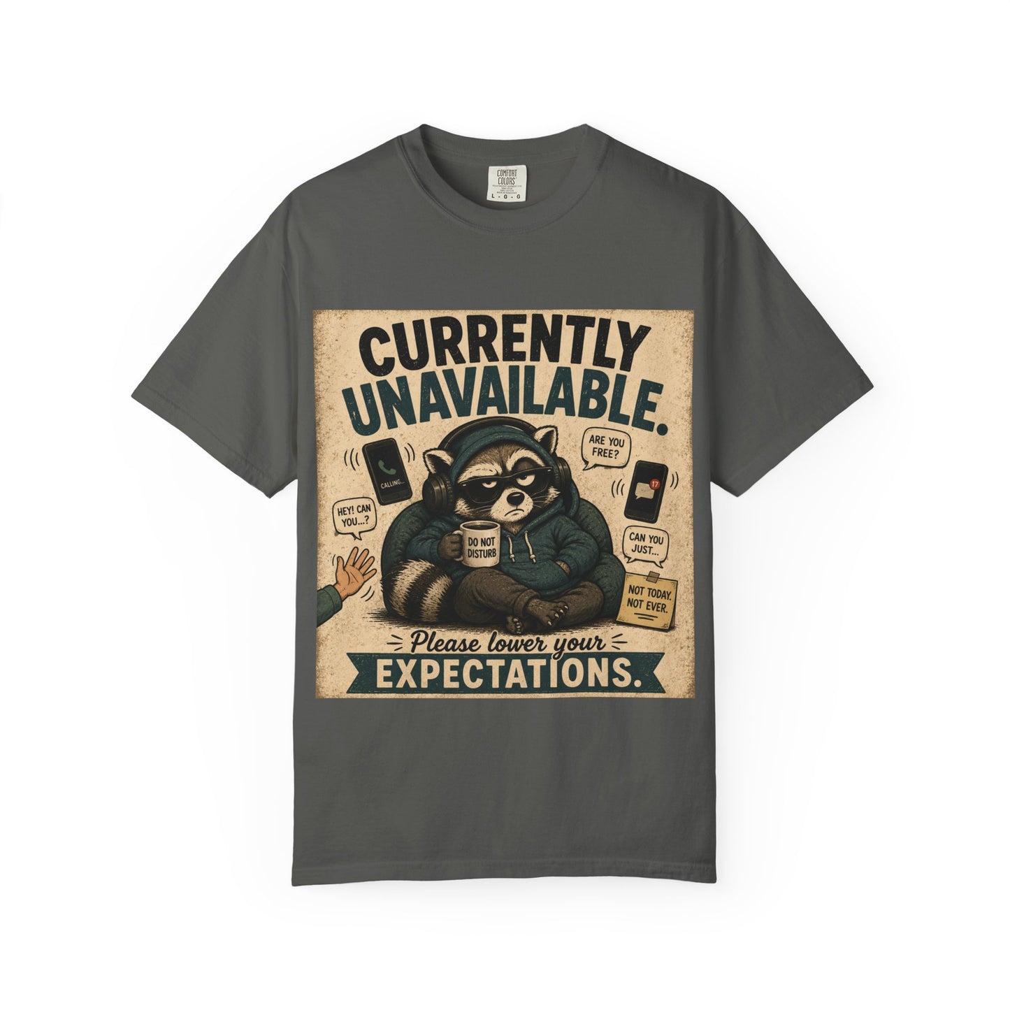 Currently Unavailable Raccoon Shirt Funny Coffee and Introvert Graphic Tee