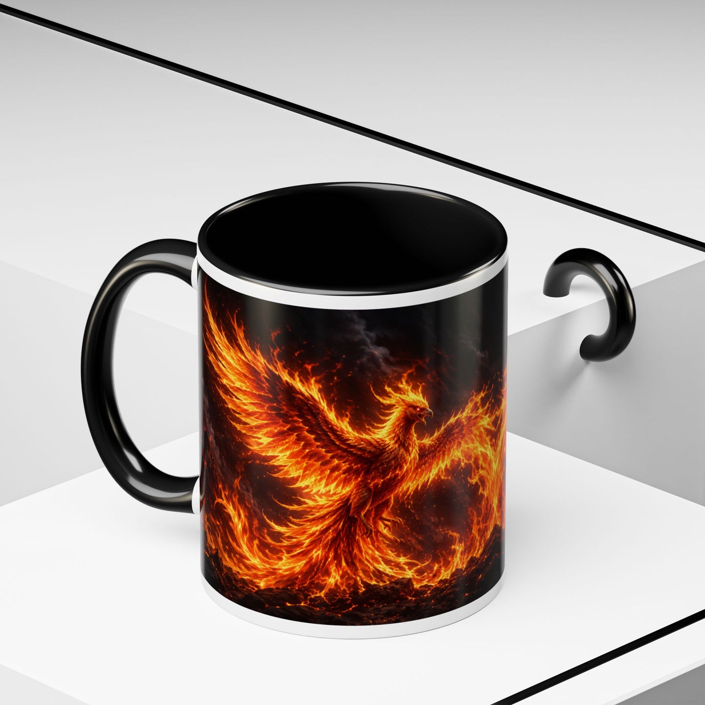 Flaming Phoenix Coffee Mug — Fiery Mythical Bird Accent Mug (11/15 oz)