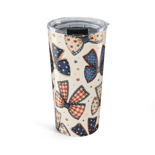 Patriotic Patchwork Bows 20 oz Skinny Tumbler | Fourth of July Insulated Cup | Americana Bow Tumbler | Summer Drinkware Gift