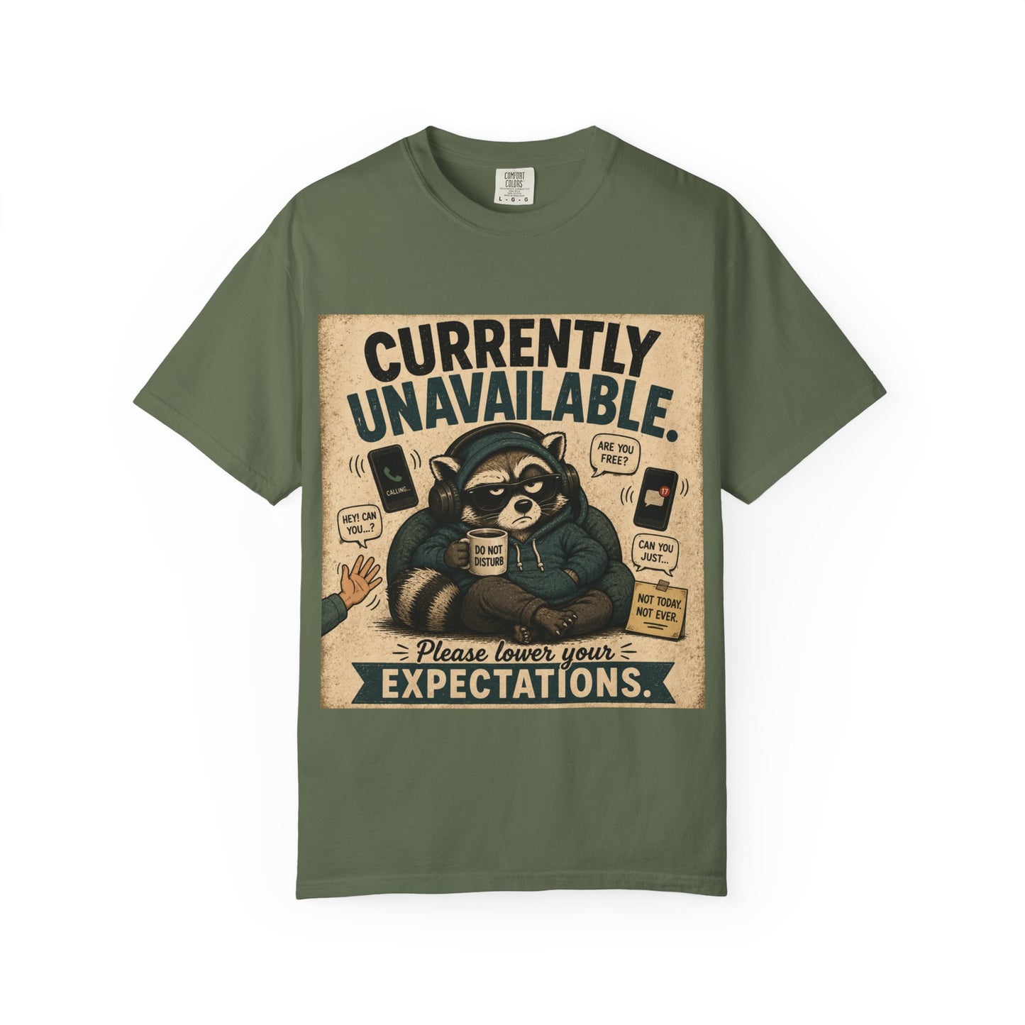 Currently Unavailable Raccoon Shirt Funny Coffee and Introvert Graphic Tee