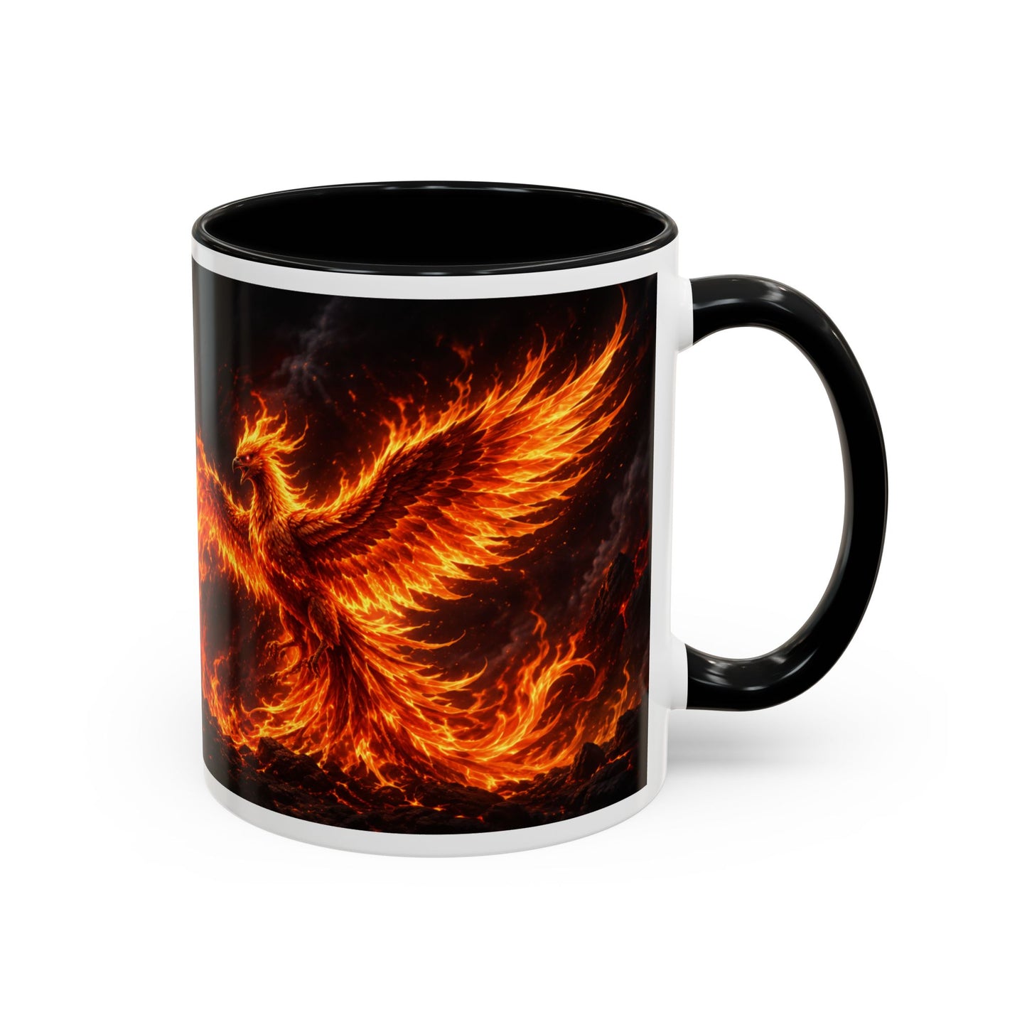 Flaming Phoenix Coffee Mug — Fiery Mythical Bird Accent Mug (11/15 oz)