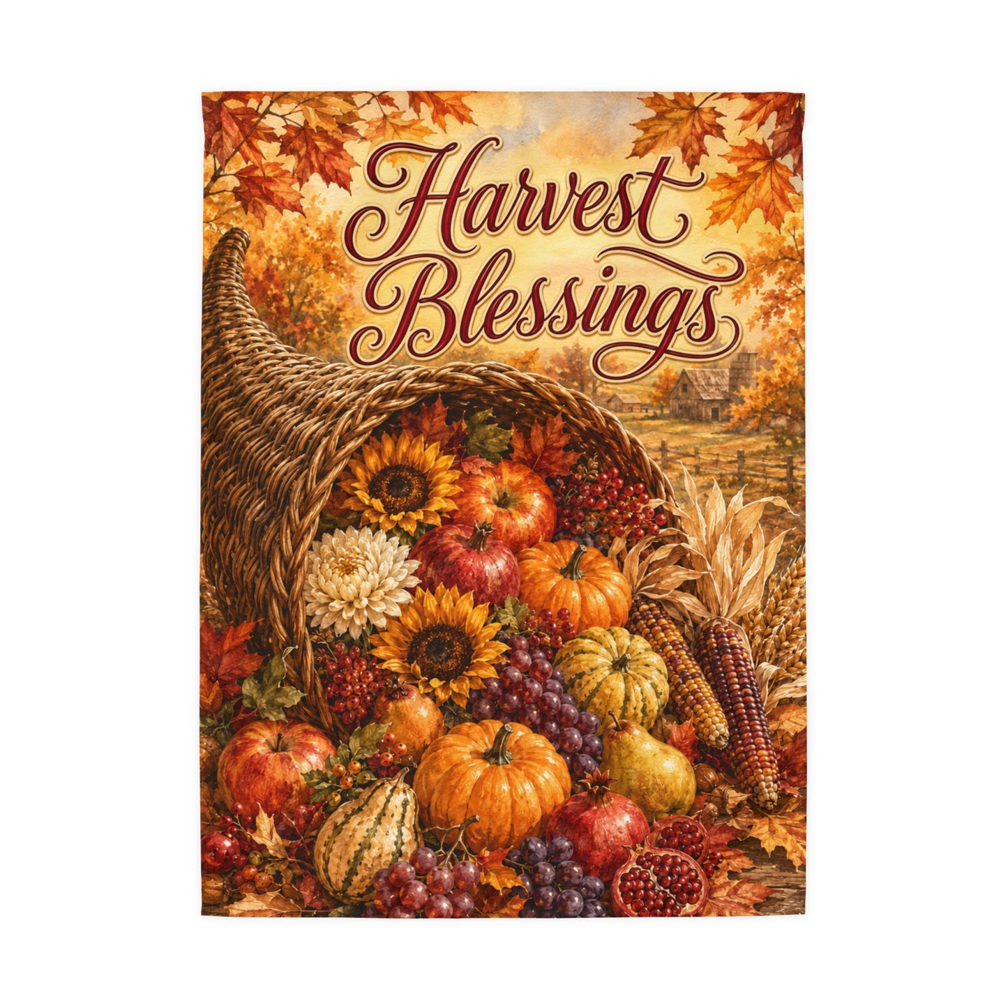 Harvest Blessings Garden Flag – Autumn Cornucopia Fall Yard Decor