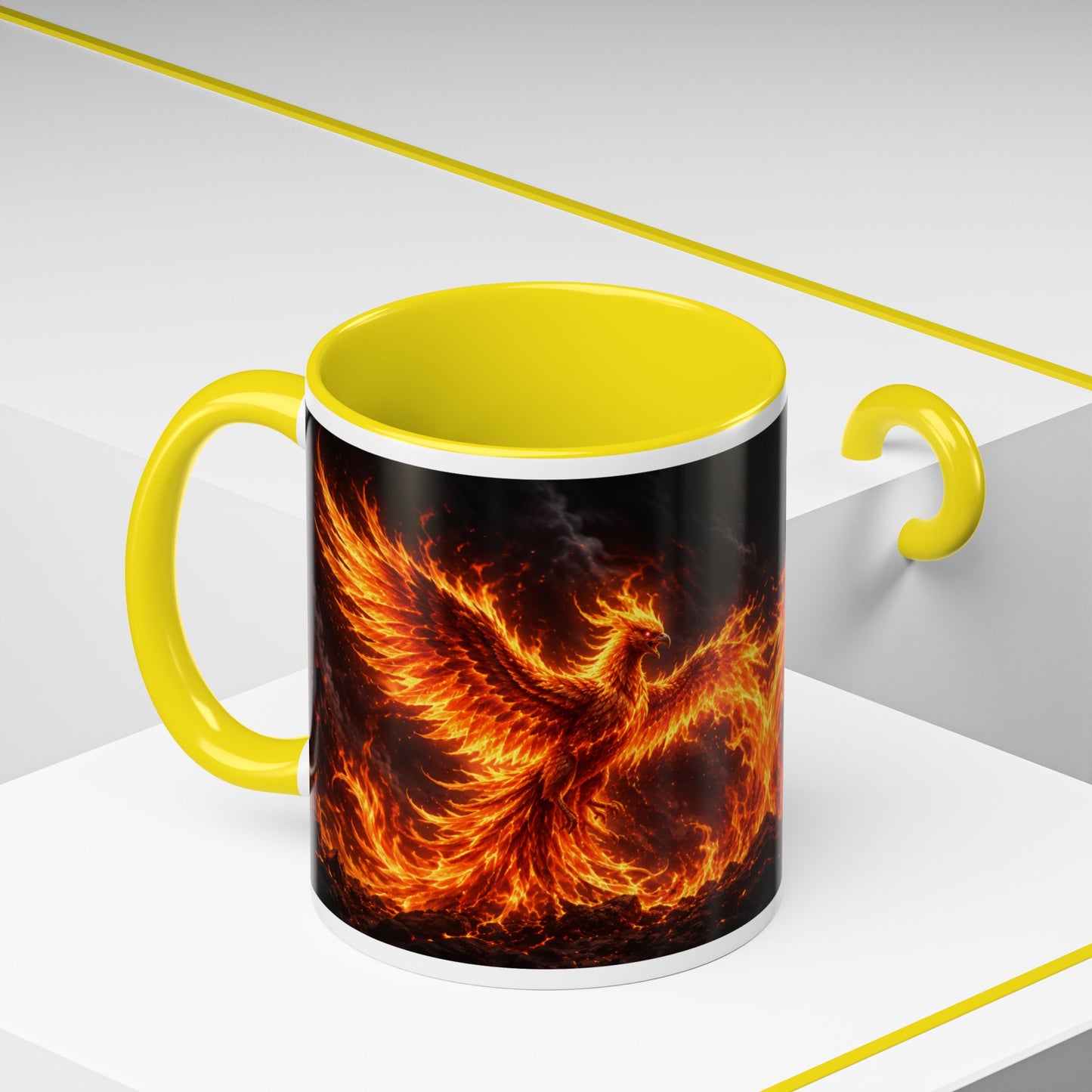 Flaming Phoenix Coffee Mug — Fiery Mythical Bird Accent Mug (11/15 oz)