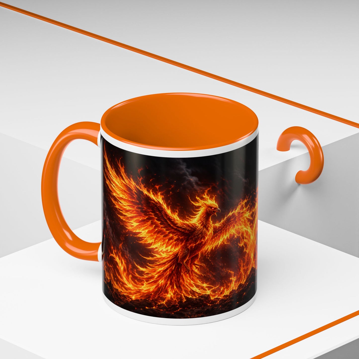 Flaming Phoenix Coffee Mug — Fiery Mythical Bird Accent Mug (11/15 oz)