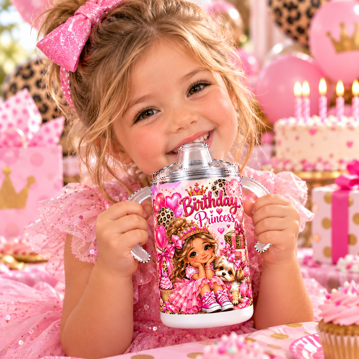 Birthday Princess sippy cup lifestyle image with child