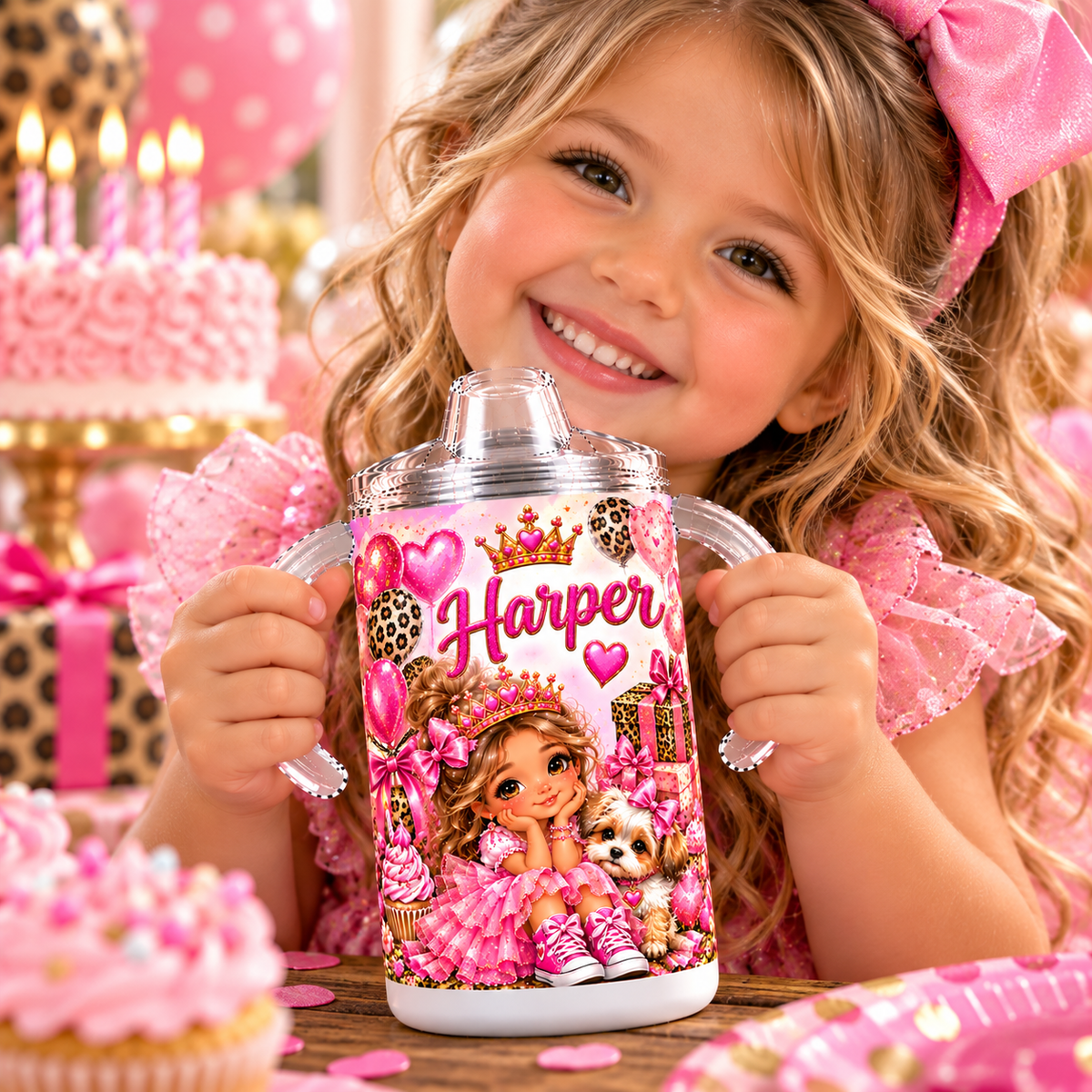 Personalized Birthday Princess sippy cup with the name Harper