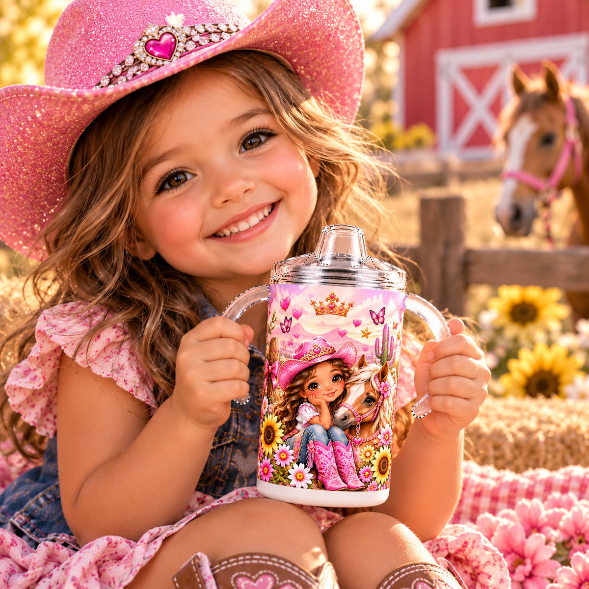 Cowgirl Princess sippy cup lifestyle image with child