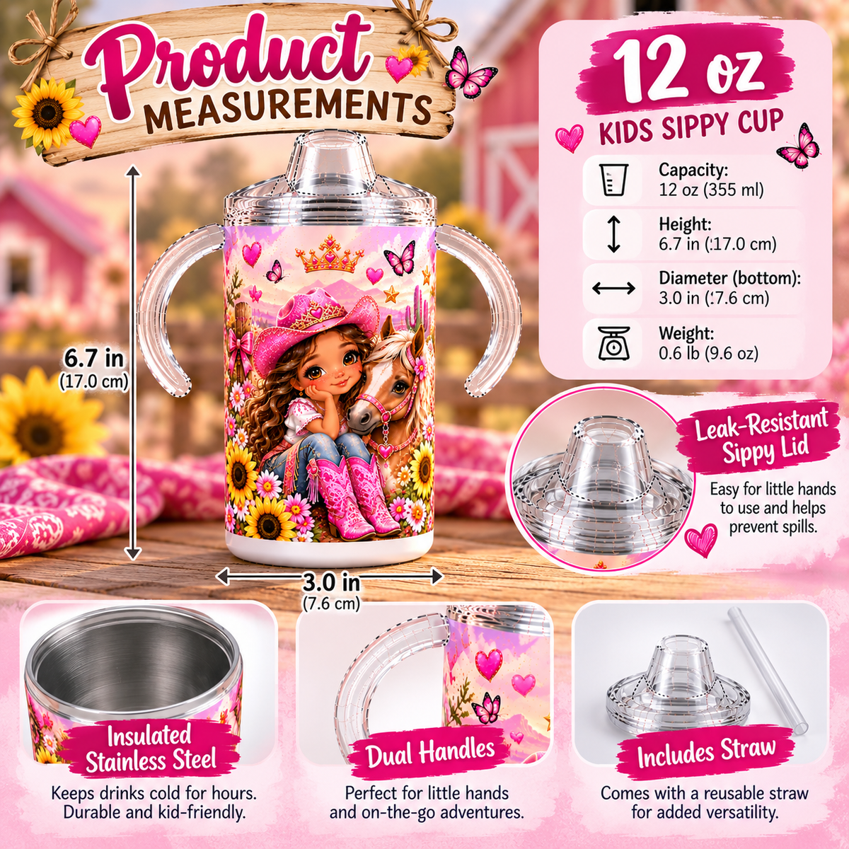 Cowgirl Princess sippy cup measurements