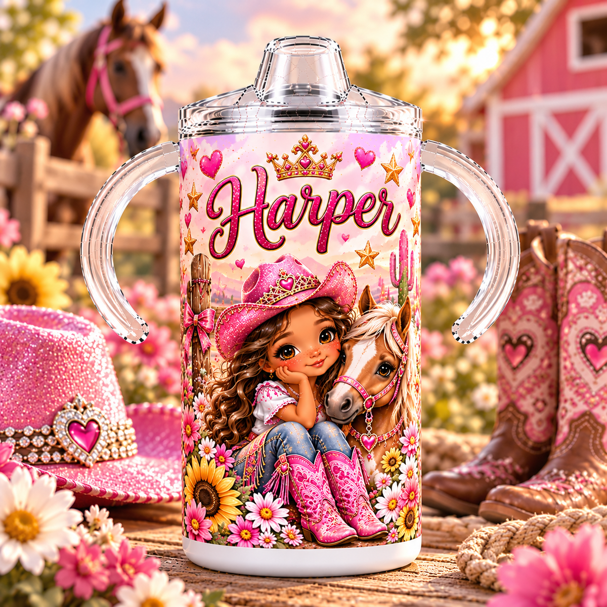 Personalized Cowgirl Princess sippy cup with the name Harper