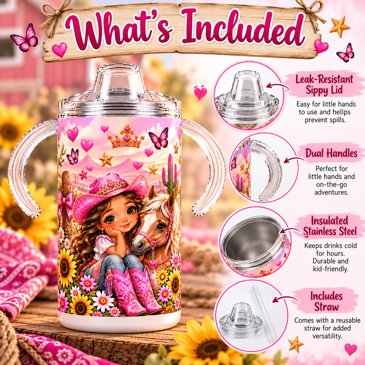 Cowgirl Princess sippy cup what's included