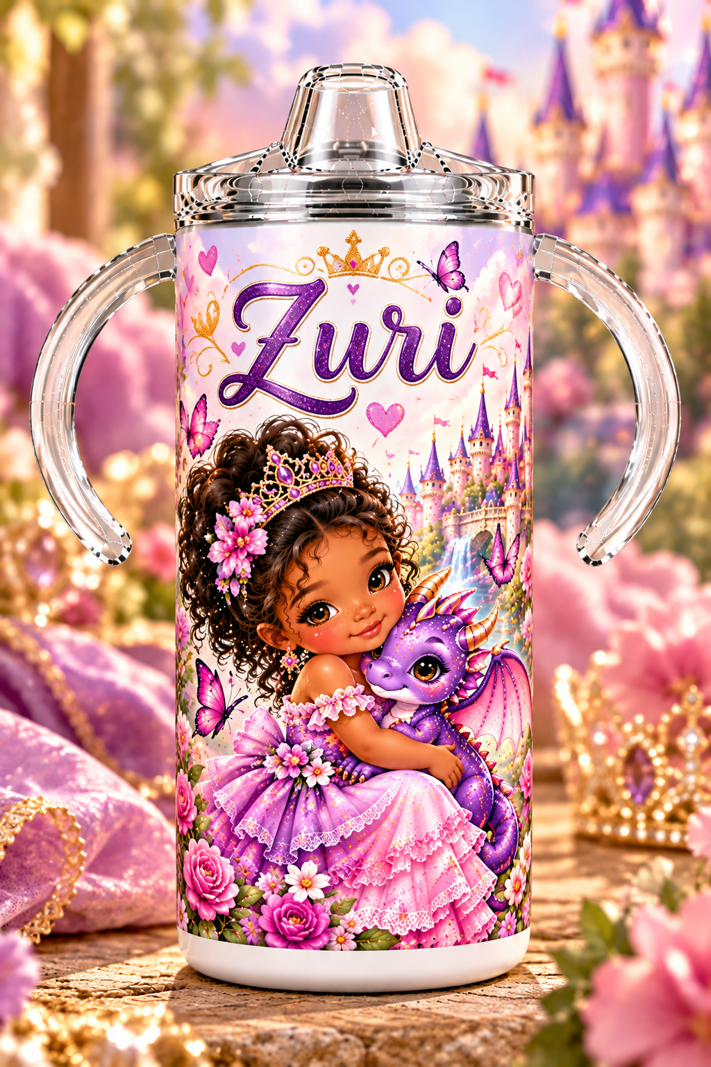 Personalized Dragon Princess sippy cup with the name Zuri