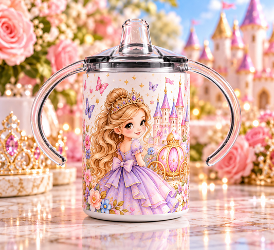Fairytale Princess 12 oz sippy cup with clear handled lid
