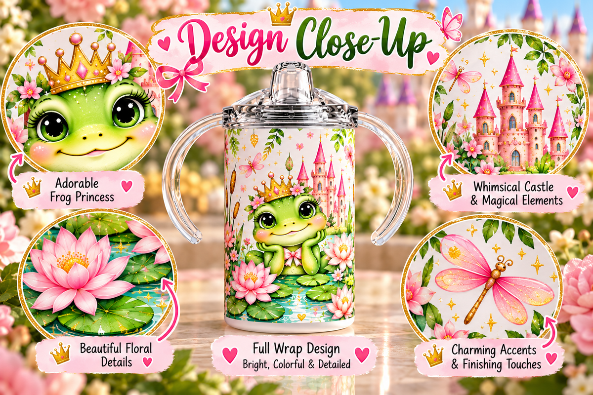 Frog Princess sippy cup design close-up