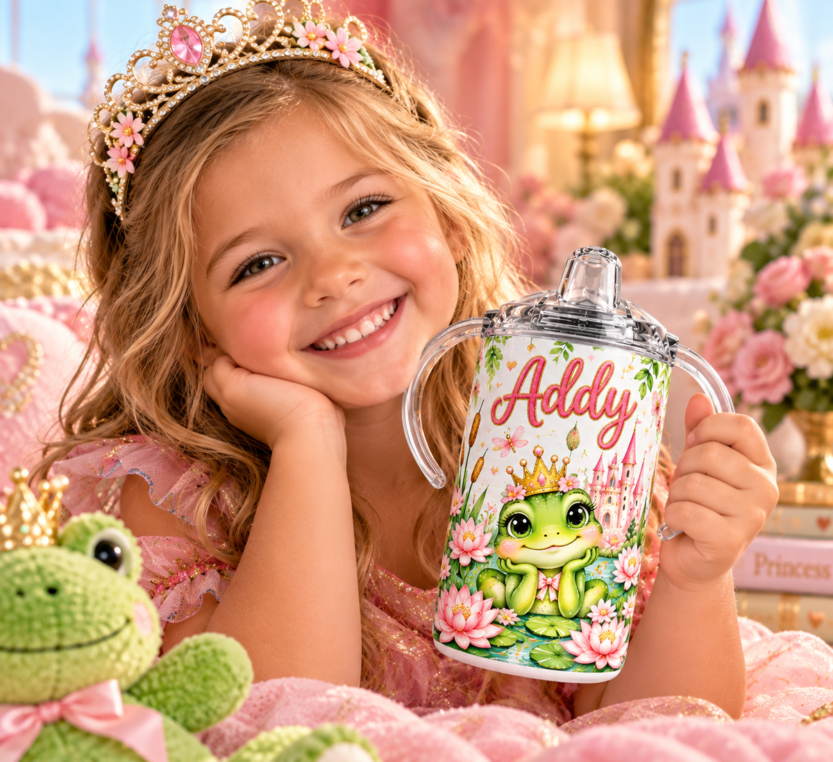 Personalized Frog Princess sippy cup with name Addy