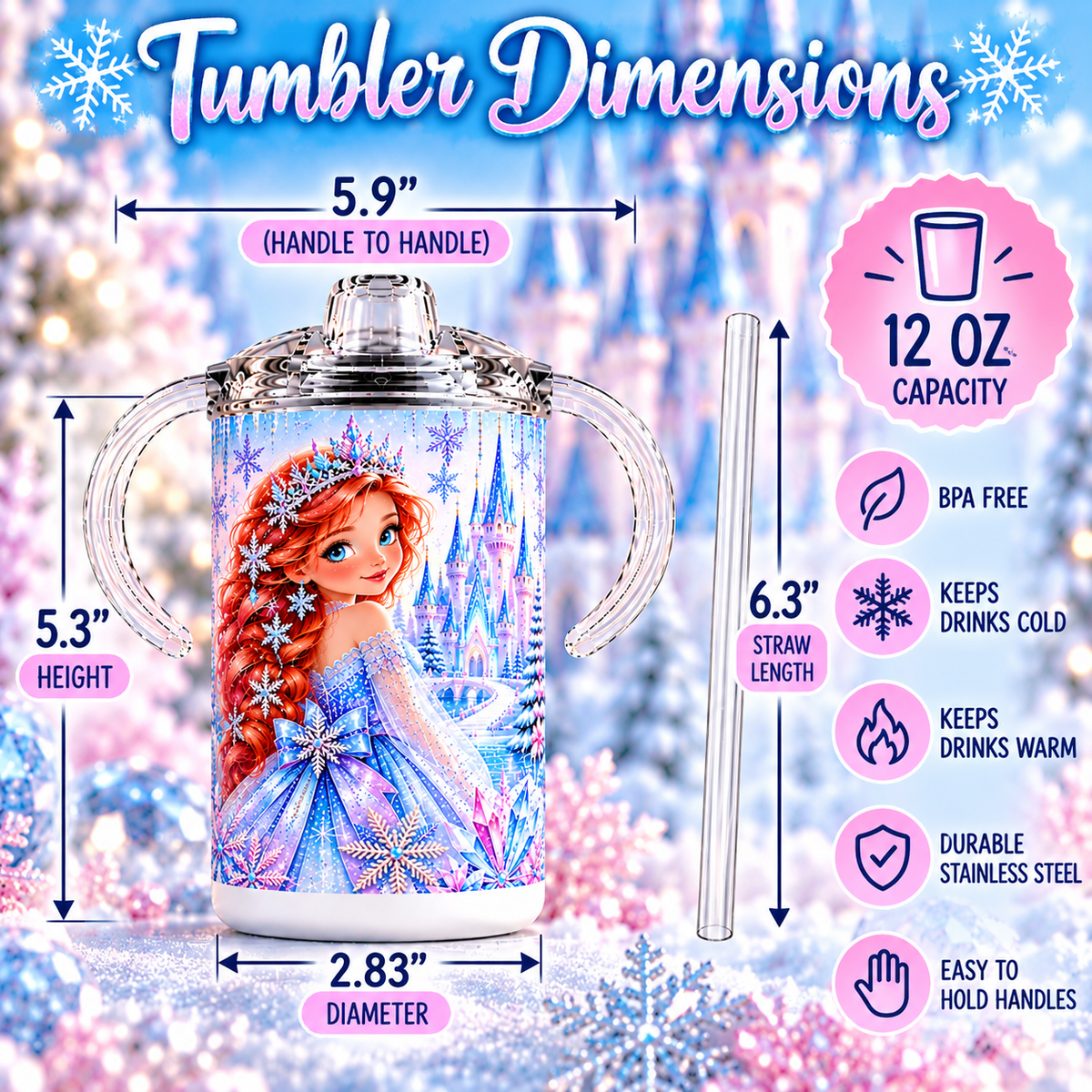 Ice Princess sippy cup measurements