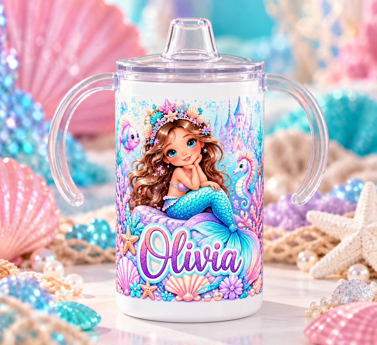 Personalized Mermaid Princess sippy cup with Olivia